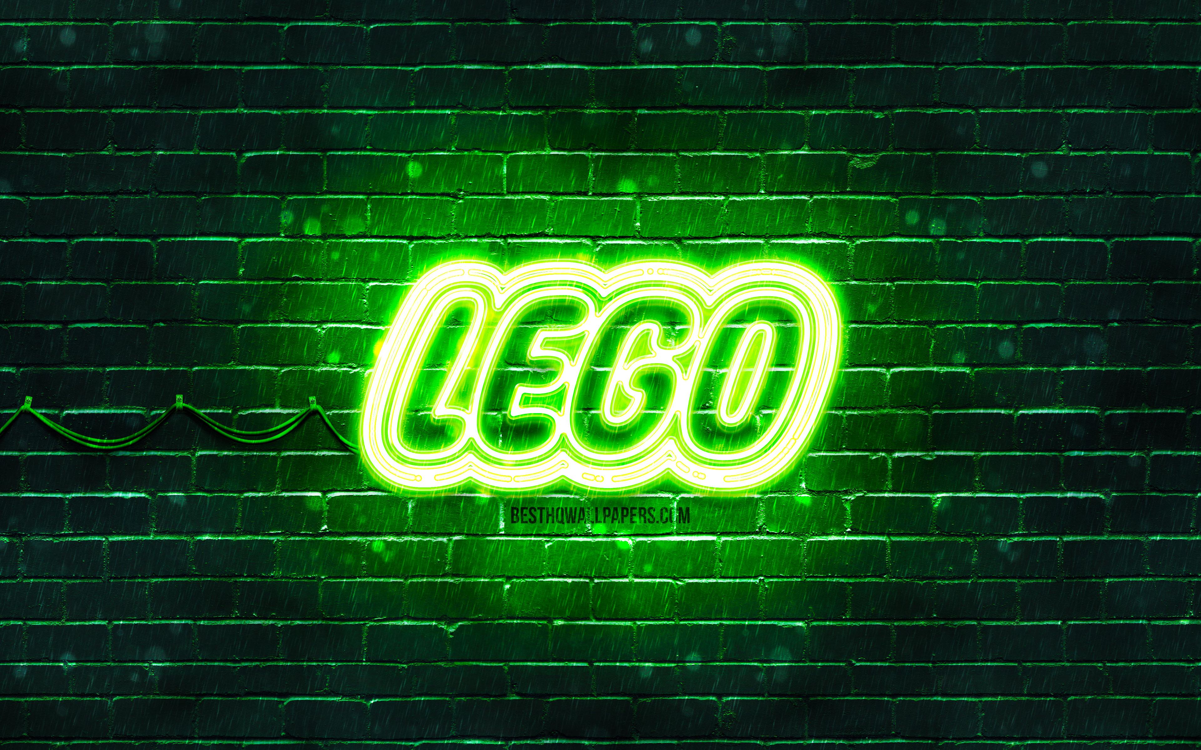 3840x2400 Download wallpaper LEGO green logo, 4k, green brickwall, LEGO logo, brands, LEGO neon logo, LEGO for desktop with resolution 3840x2400. High Quality HD picture wallpaper