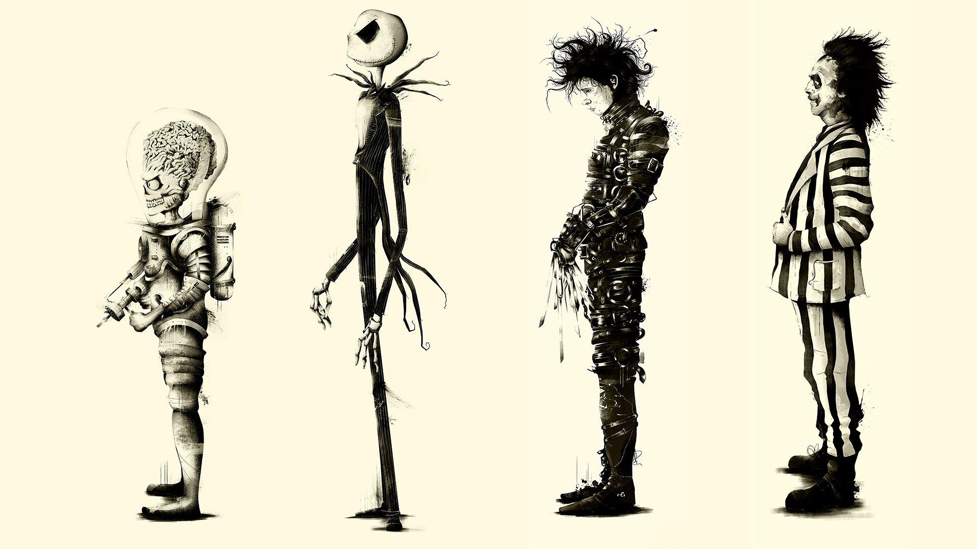 1920x1080 Beetlejuice Edward Scissorhands Fan Art Mars Attacks Movies
