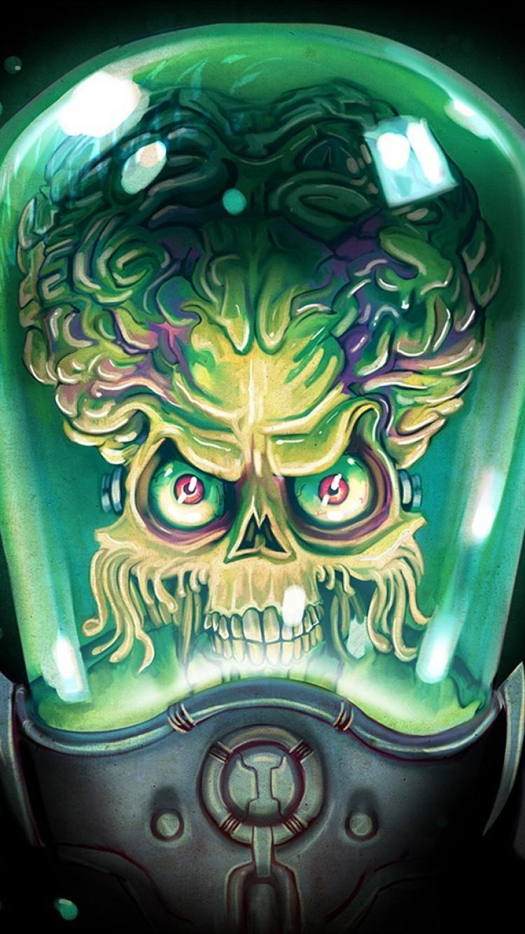 750x1334 Mars attacks tim burton black background fan art wallpaper