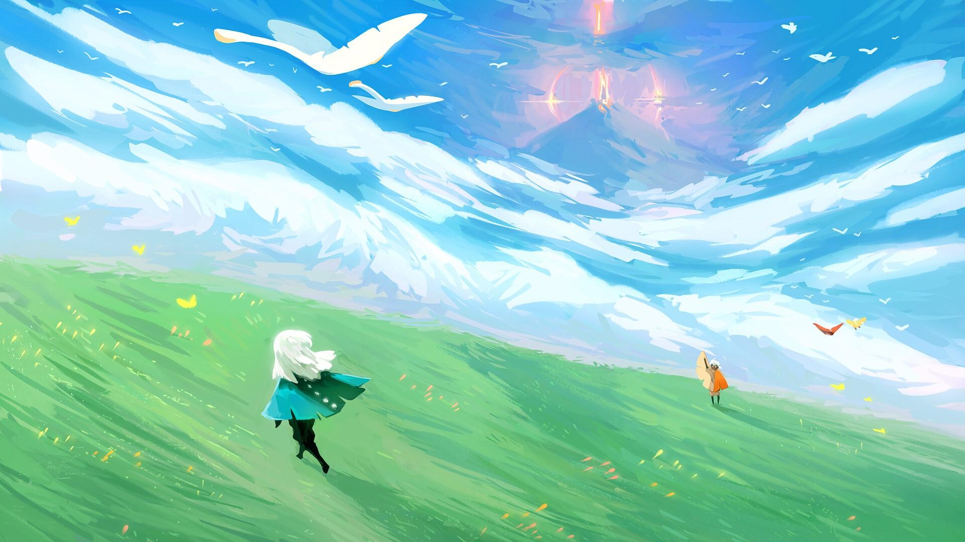 1920x1080 digital art, clouds, birds, Sky:Children of the Light Gallery HD Wallpaper