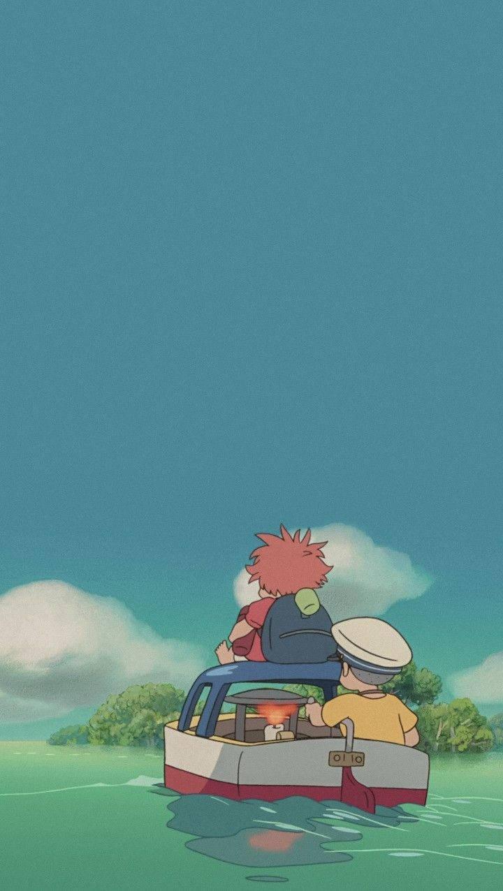 720x1276 Download Sosuke And Ponyo In The Boat Wallpaper