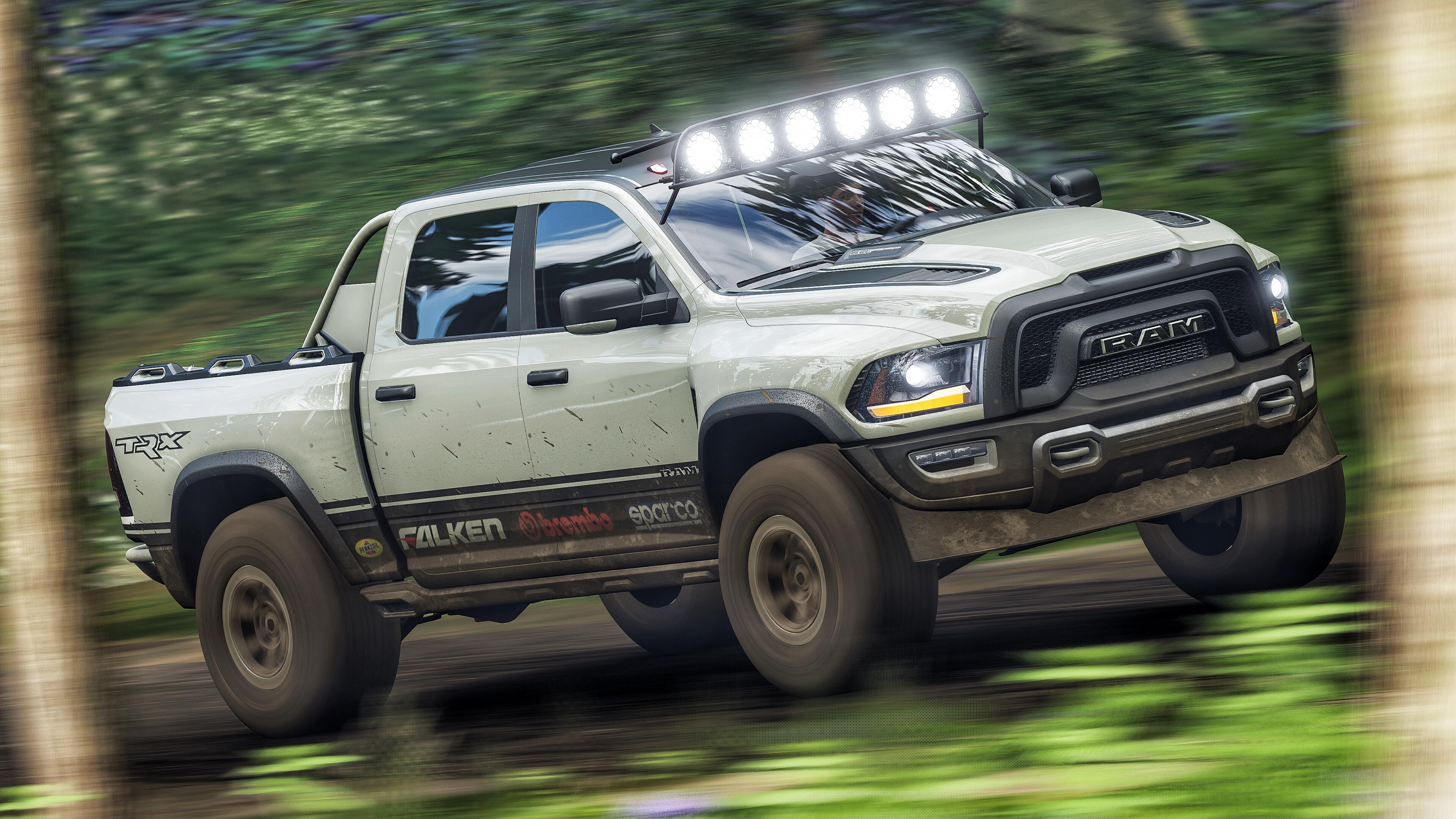 3840x2160 Forza Forza Games Forza Horizon 4 Vehicle Truck Ram RAM Rebel TRX Forest Offroad 4K Wallpaper:3840x2160