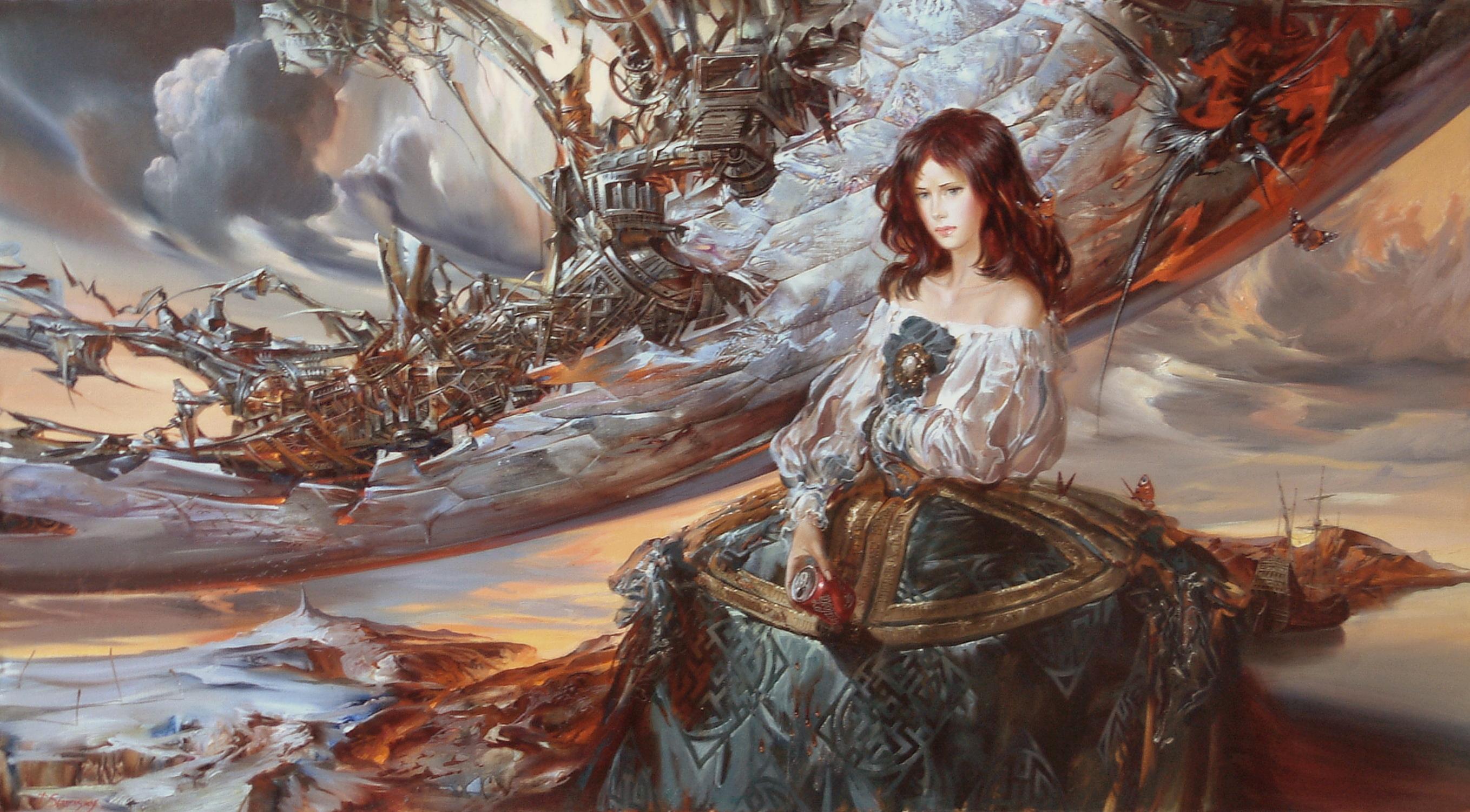 2717x1502 pictorial, Art, Fantastic, World, Ivan, Slavinsky, Fantasy, Girl, Steampunk, Fantasy, Dragon Wallpaper HD / Desktop and Mobile Background