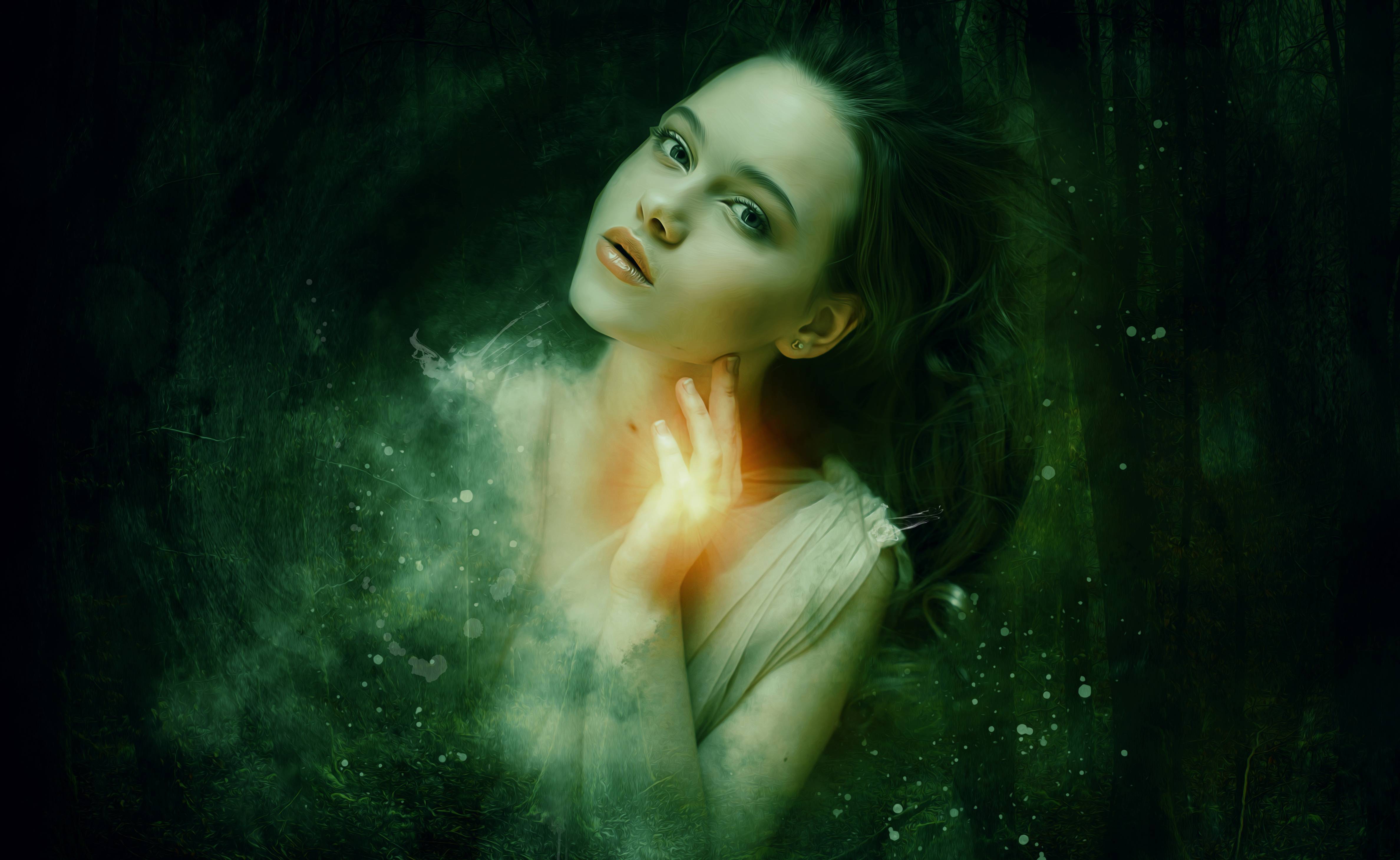 4752x2920 Fantastic girl on a background of dark forest Desktop wallpaper 640x480