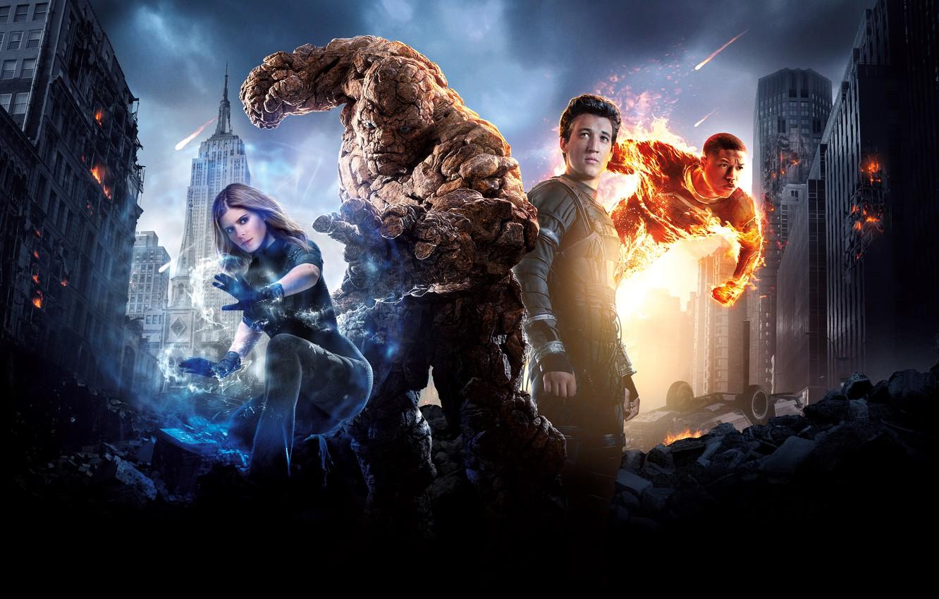 1332x850 Wallpaper Girl, City, Heroes, Sky, Fire, Fantastic, The, Wallpaper, Woman, Team, Ben Grimm, MARVEL, 20th Century Fox, Kate Mara, Man, Movie image for desktop, section фильмы