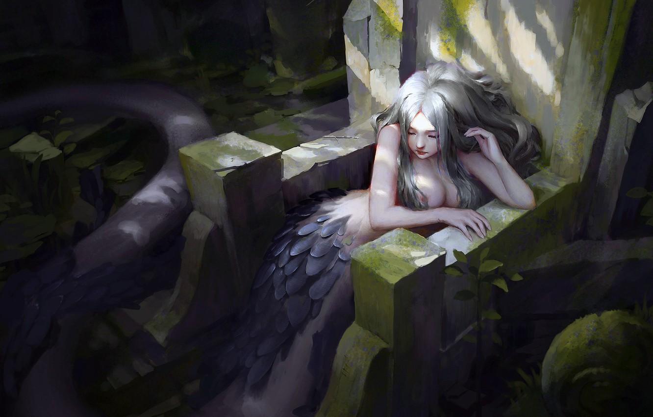 1332x850 Wallpaper girl, fantasy, underwater, sea, mood, solitude, painting, digital art, Mermaid, artwork, fantasy art, creature, sitting, throne, scales, fantastic creature image for desktop, section фантастика