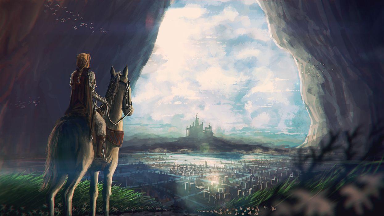 1245x700 Fantastic world Horses traveler adventure castle city horse girl redhead wallpaperx1440
