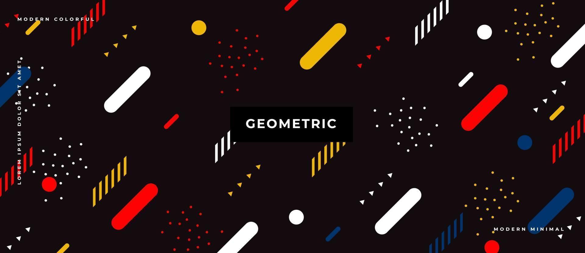 1920x832 Flat minimal moving parallel line, dot geometric pattern memphis style on black background. Geometric pattern, Black background, Geometric