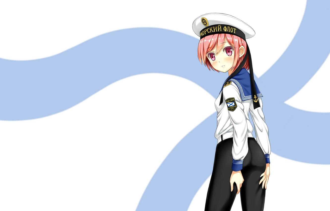 1332x850 Wallpaper girl, anime, Navy, sailor, uniform, art, the flag of St. Andrew, Phanc the black sea fleet image for desktop, section арт