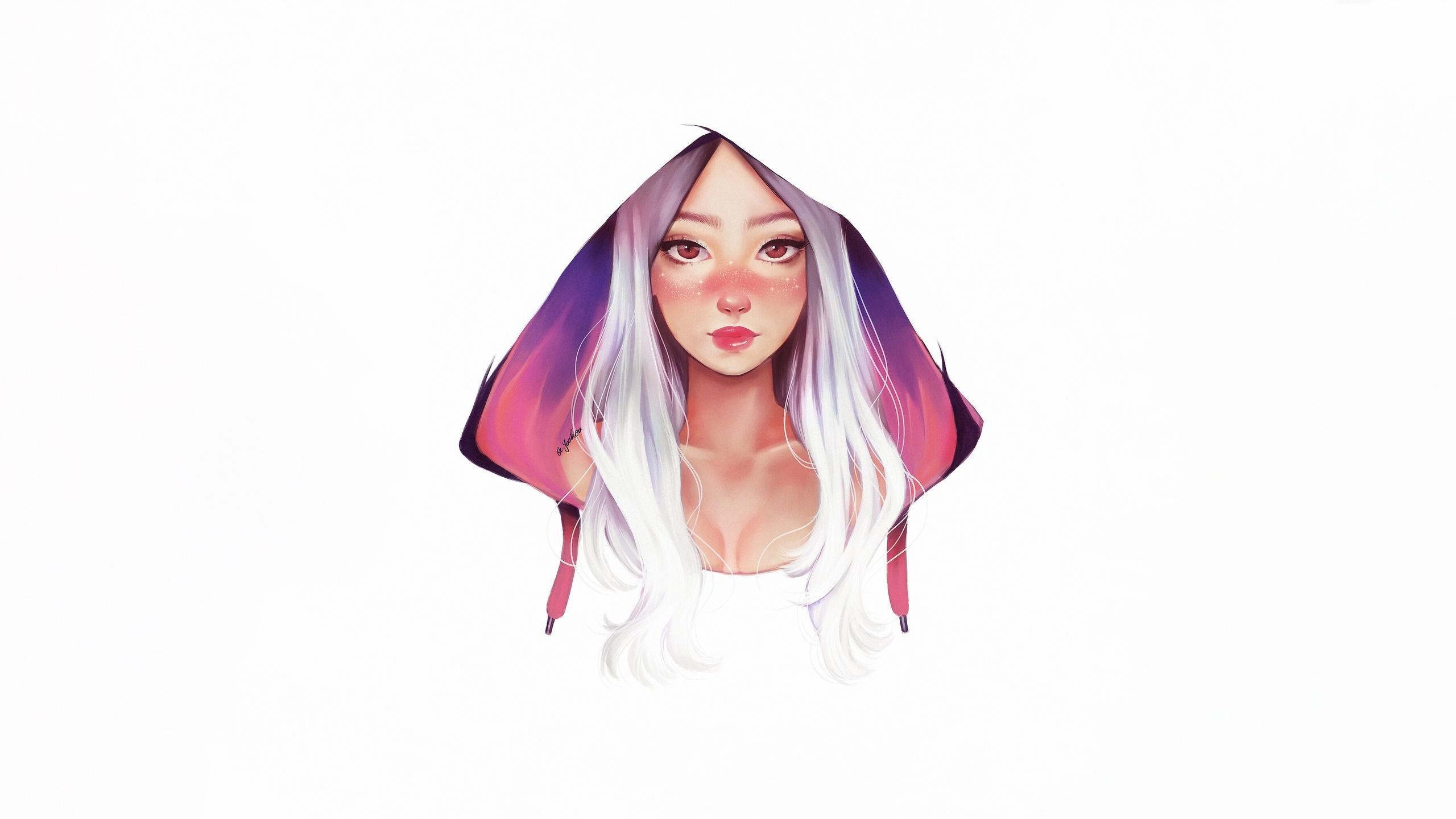 2560x1440 Girl Face Portrait Minimalist White 4k 1440P Resolution HD 4k Wallpaper, Image, Background, Photo and Picture
