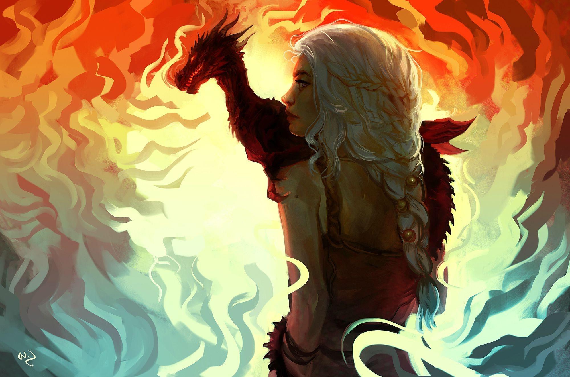 2000x1323 Game Of Thrones, Daenerys Targaryen, Artwork, Fan Art, Dragon Wallpaper HD / Desktop and Mobile Background