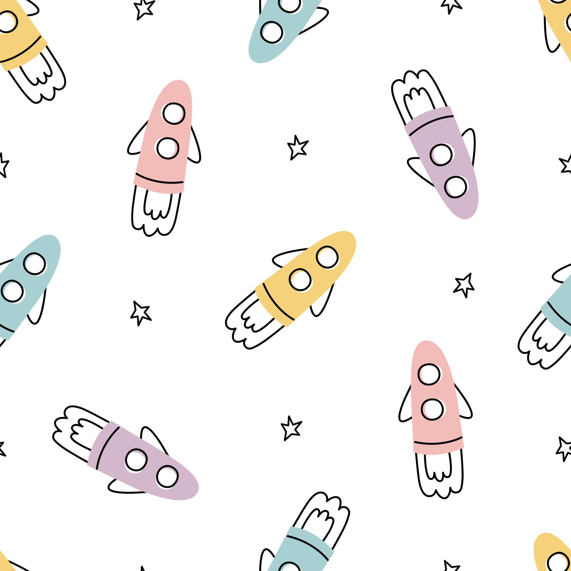 1920x1920 Space background with rockets and stars baby seamless vector pattern in cartoon style for print, wallpaper, decoration, textile