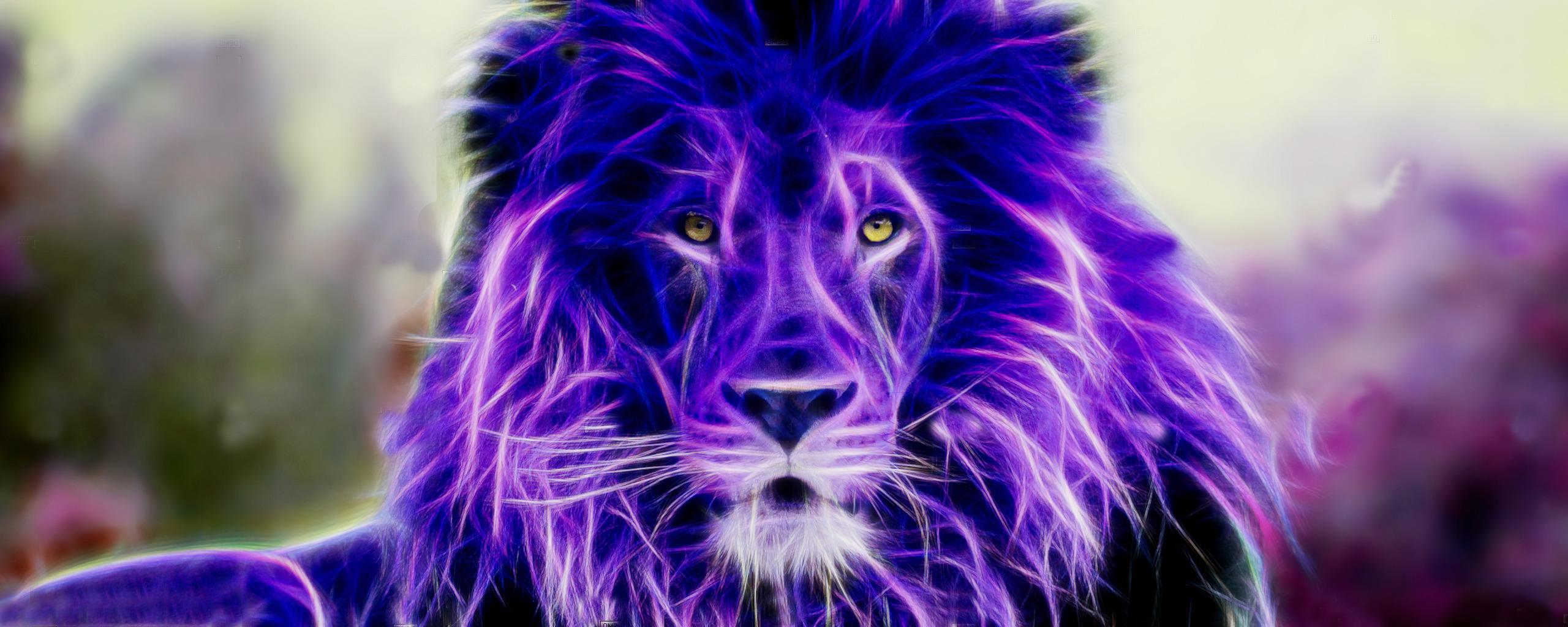 2560x1024 lion colorful fractalius Wallpaper HD / Desktop and Mobile Background
