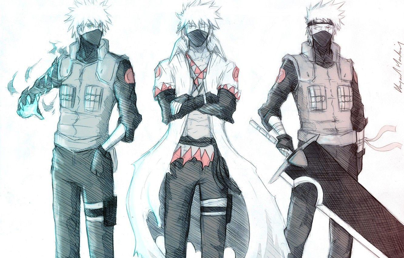 1332x850 Wallpaper art, white background, naruto, Kakashi Hatake image