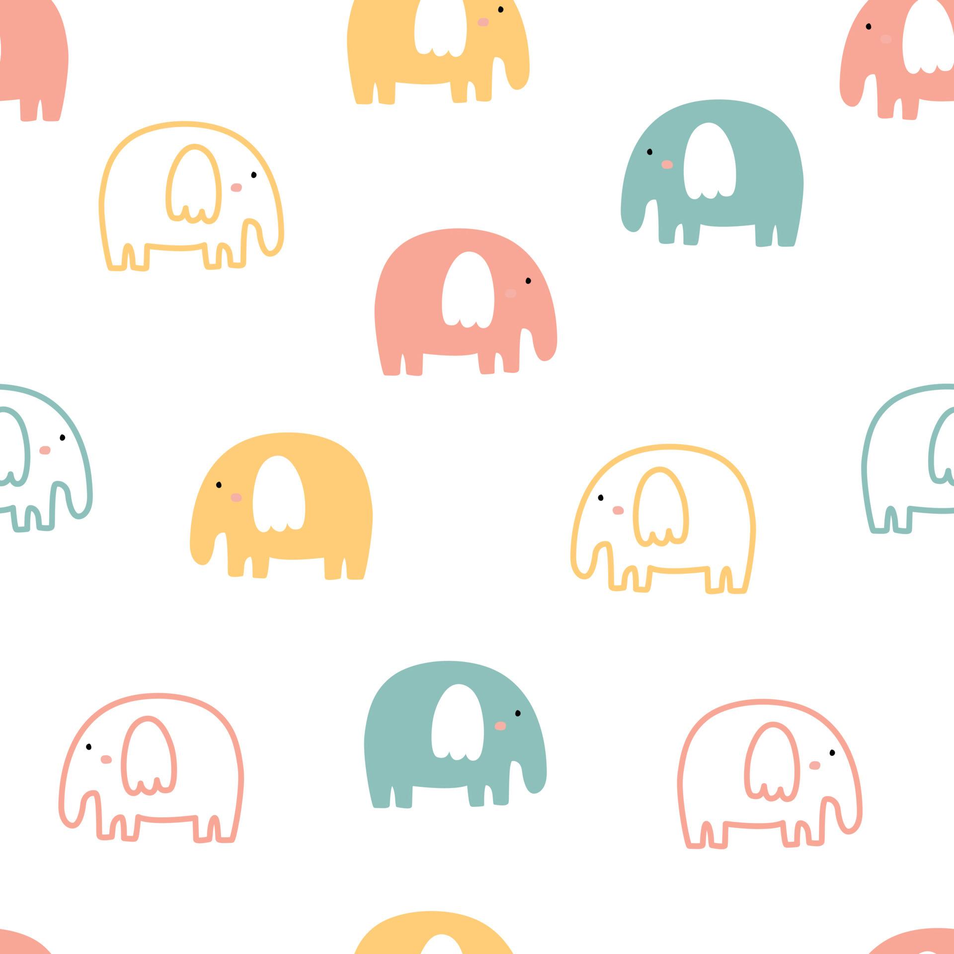 1920x1920 Baby elephant seamless pattern hand drawn cartoon cute animal background Used for printing, wallpaper, children's clothing pattern design. vector illustration