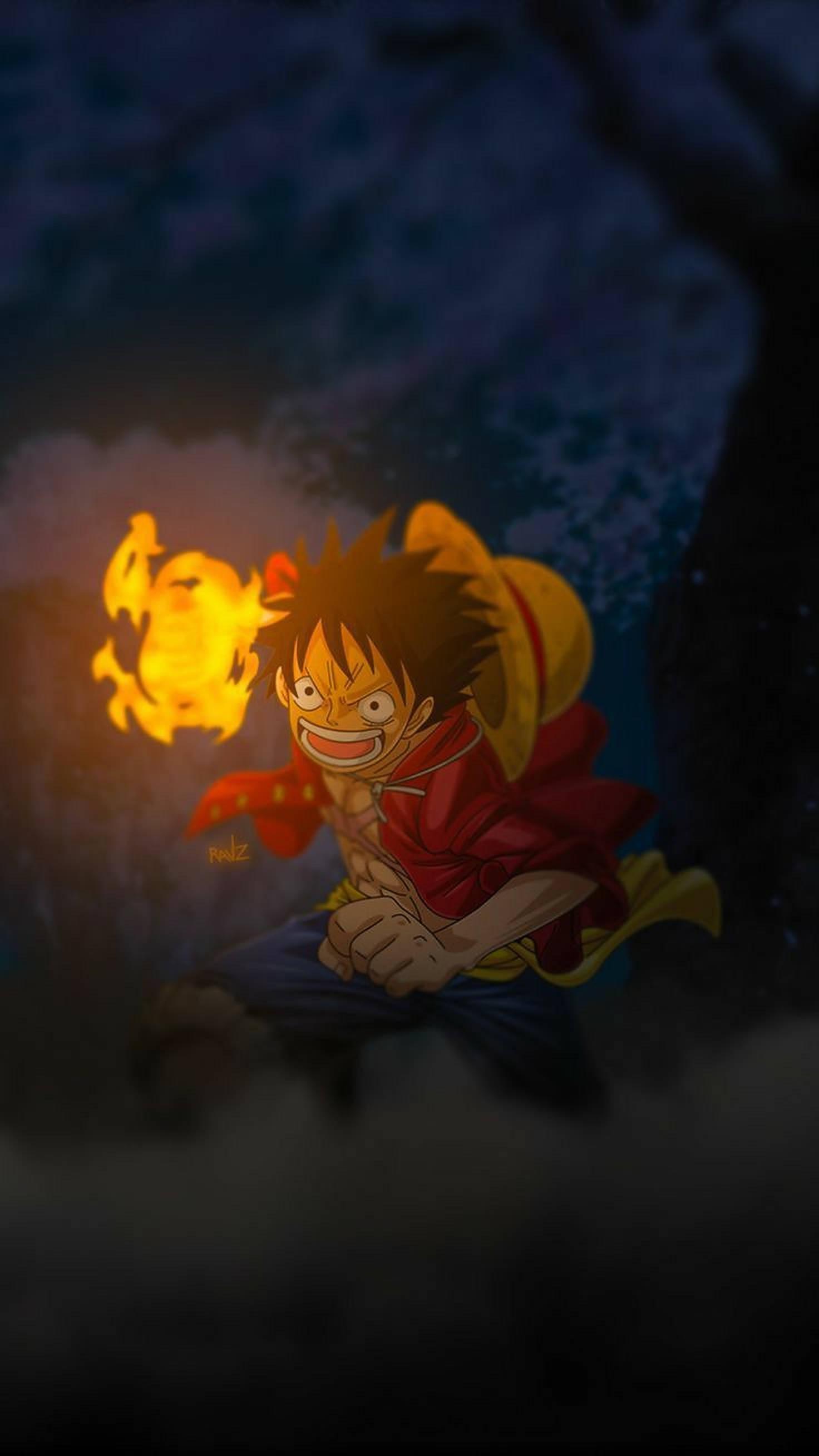 1472x2618 Download Luffy With Fire One Piece iPhone Wallpaper