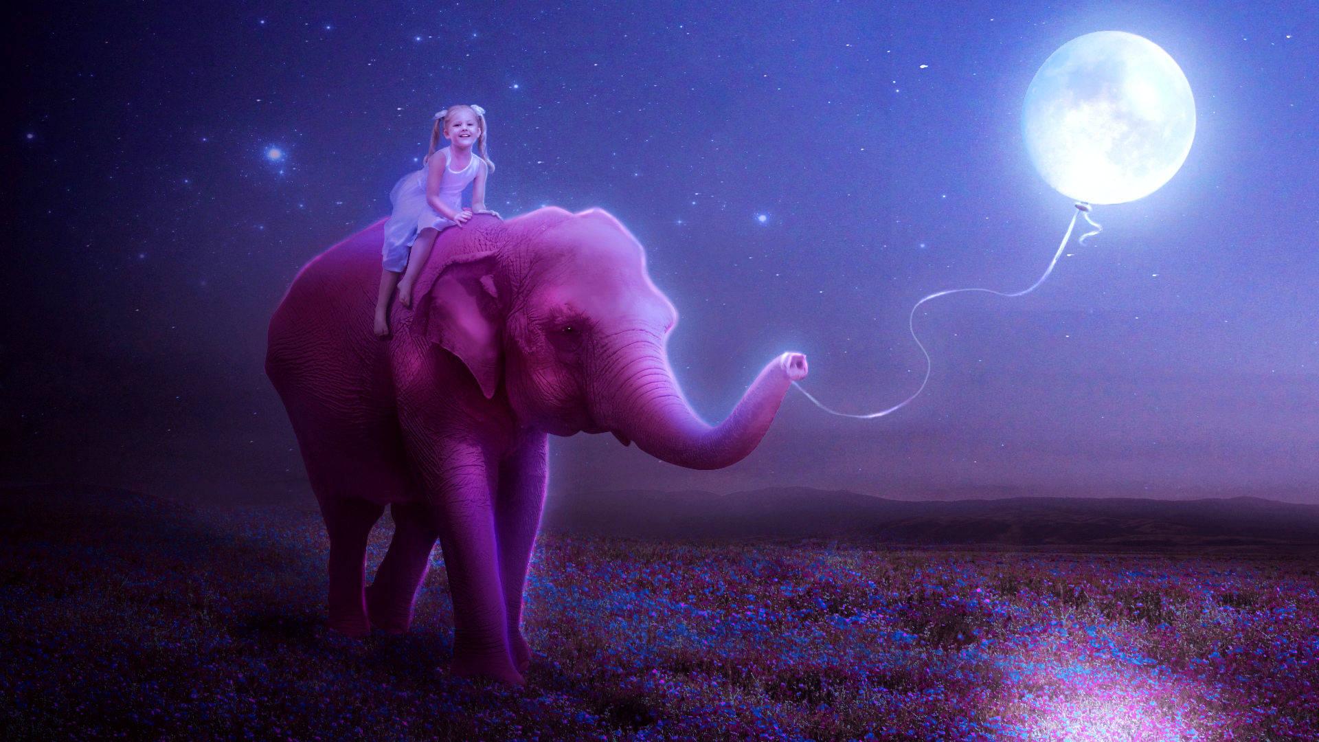 1920x1080 Download Girl Elephant Riding Fantasy Art Wallpaper