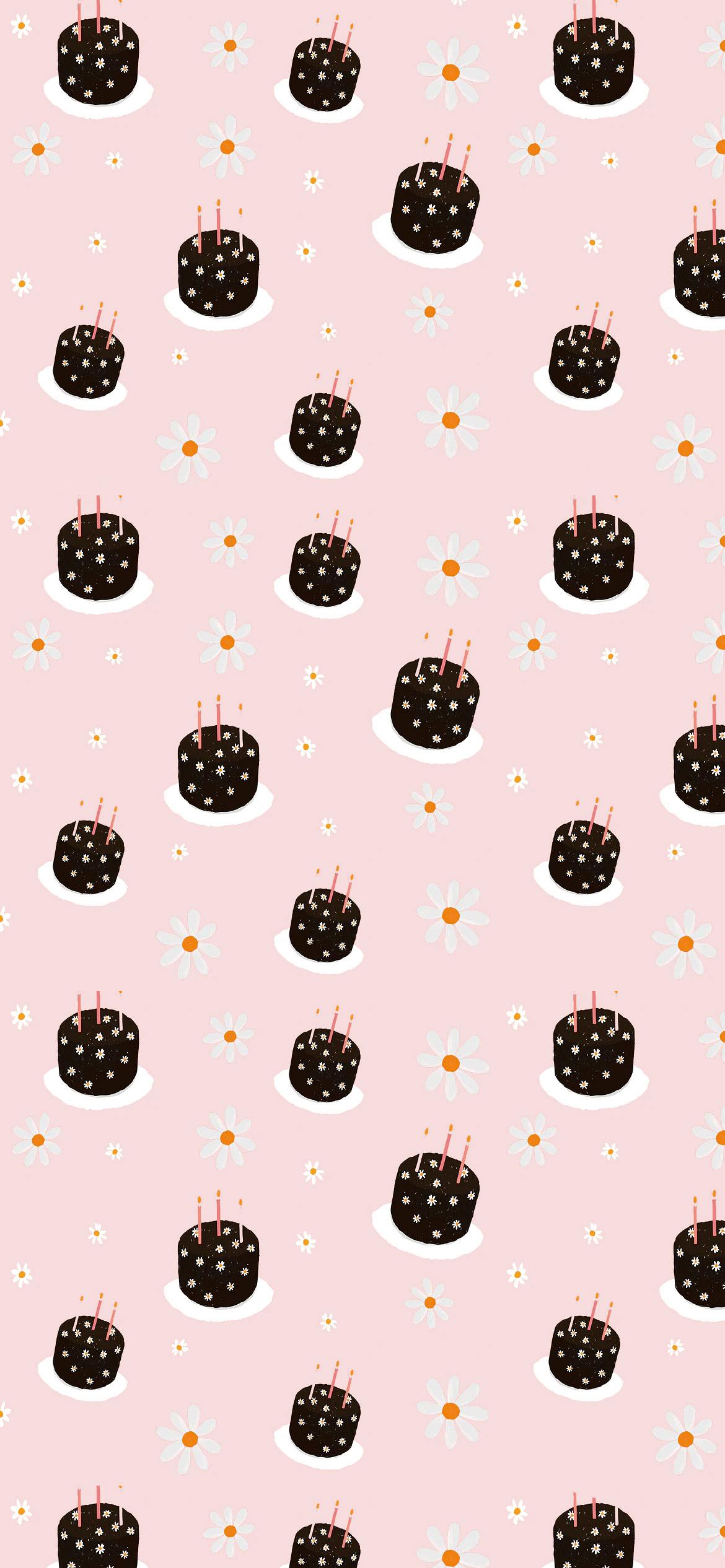 1170x2532 Pink Aesthetic Picture : Daisy & Chocolate Birthday Cake Wallpaper