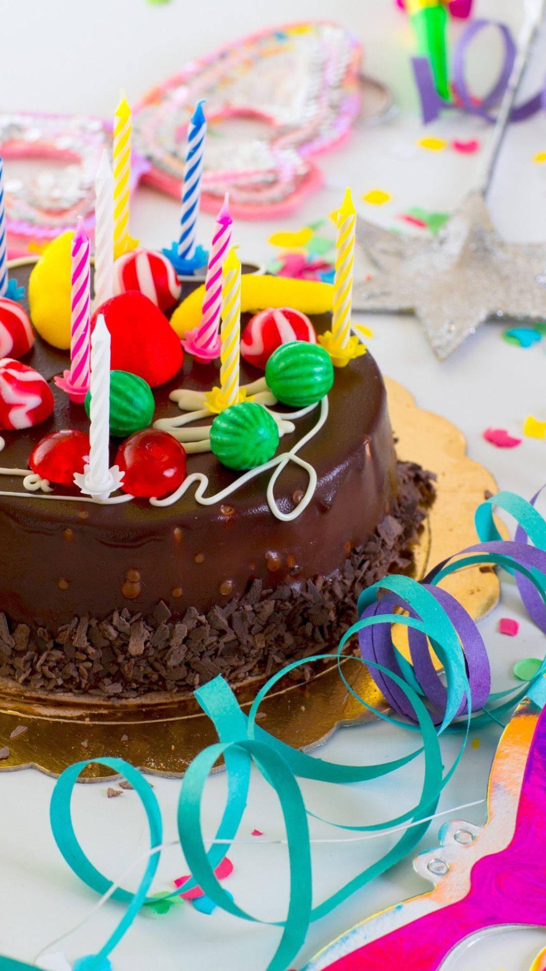 1080x1920 Download Happy Birthday Cake With Candies Wallpaper