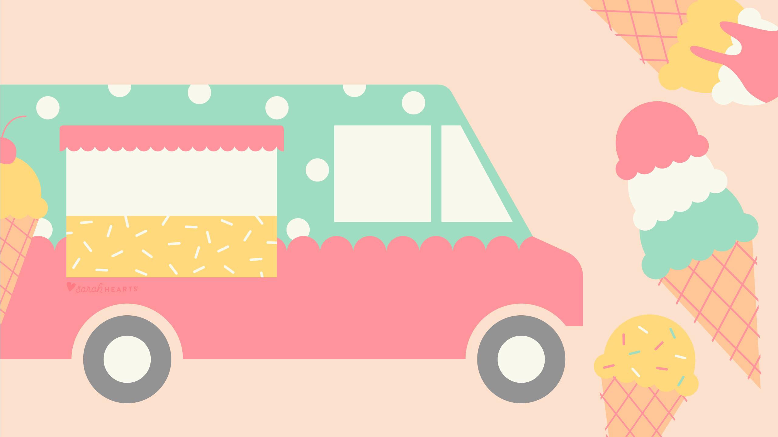 2560x1440 July 2020 Ice Cream Truck Calendar Wallpaper