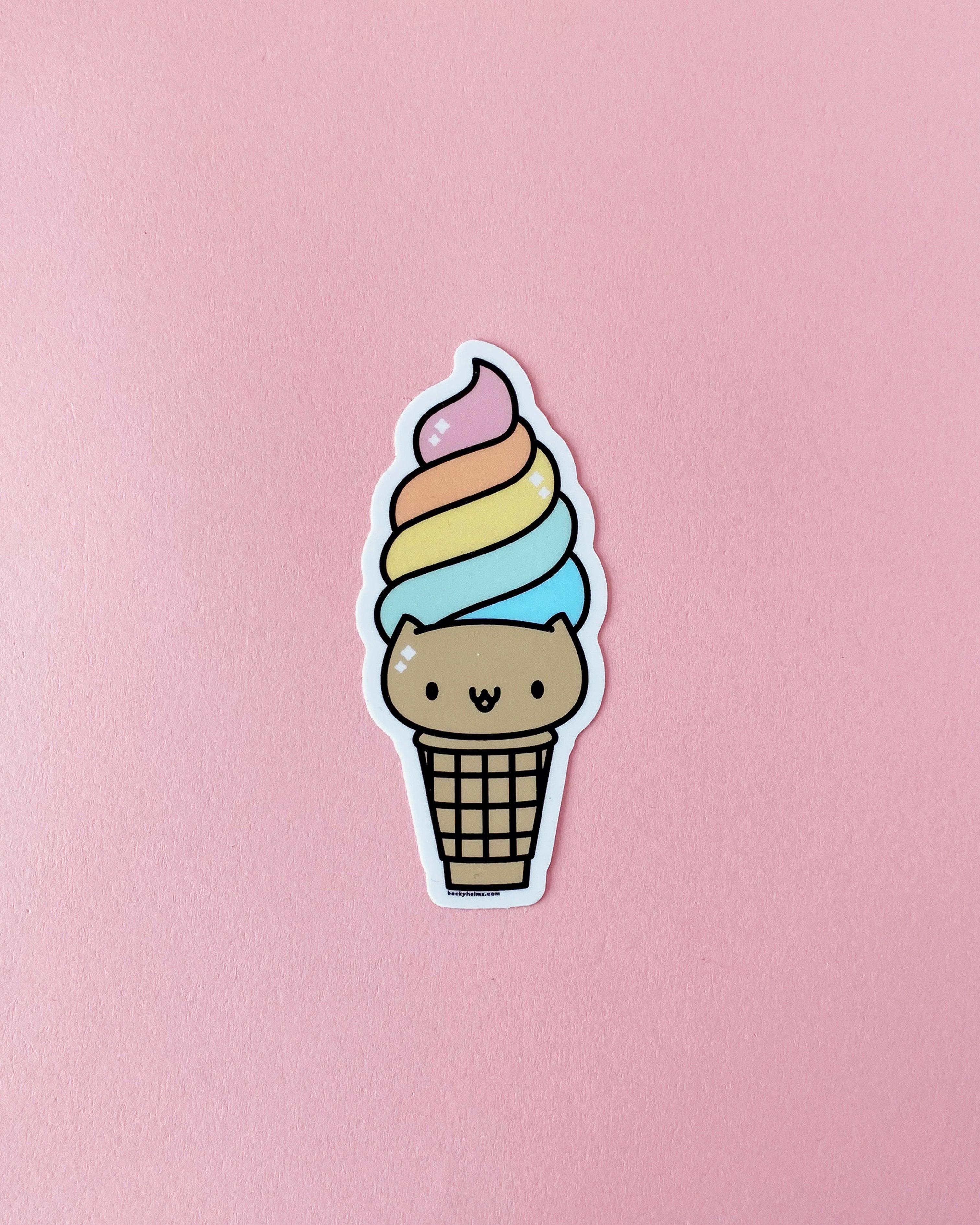 3024x3780 Rainbow Soft Serve Ice Cream Cat Vinyl Sticker