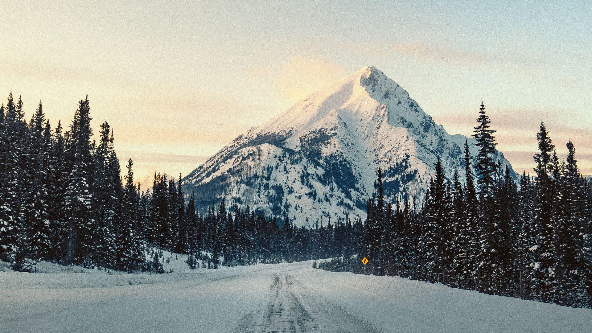 1920x1080 Download wallpaper 1920x1080 mountain, road, snow, winter, trees, landscape full hd, hdtv, fhd, 1080p HD background