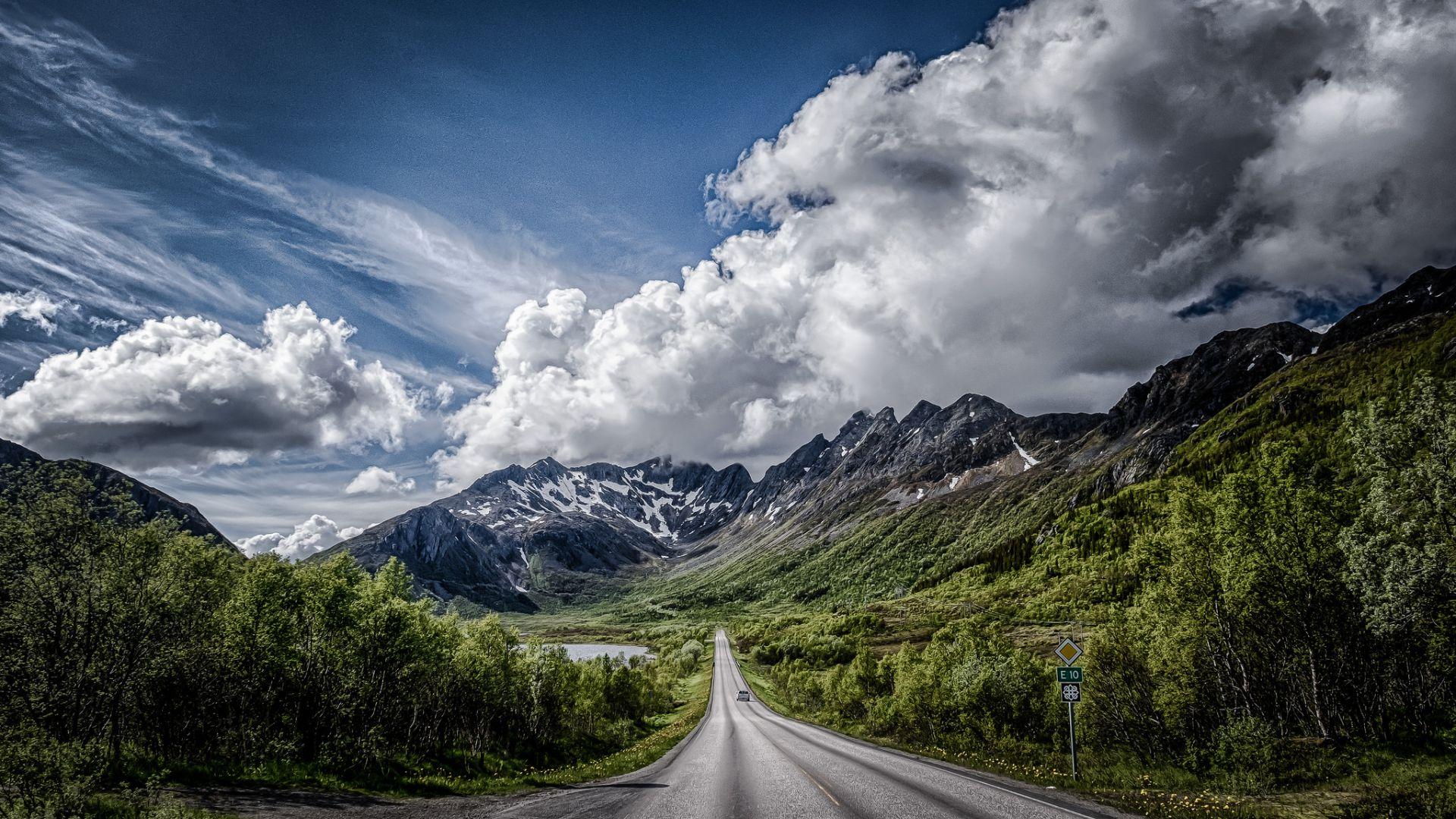 1920x1080 Desktop Wallpaper Road, Mountains, Horizon, Nature, Clouds, HD Image, Picture, Background, Ss0xpk