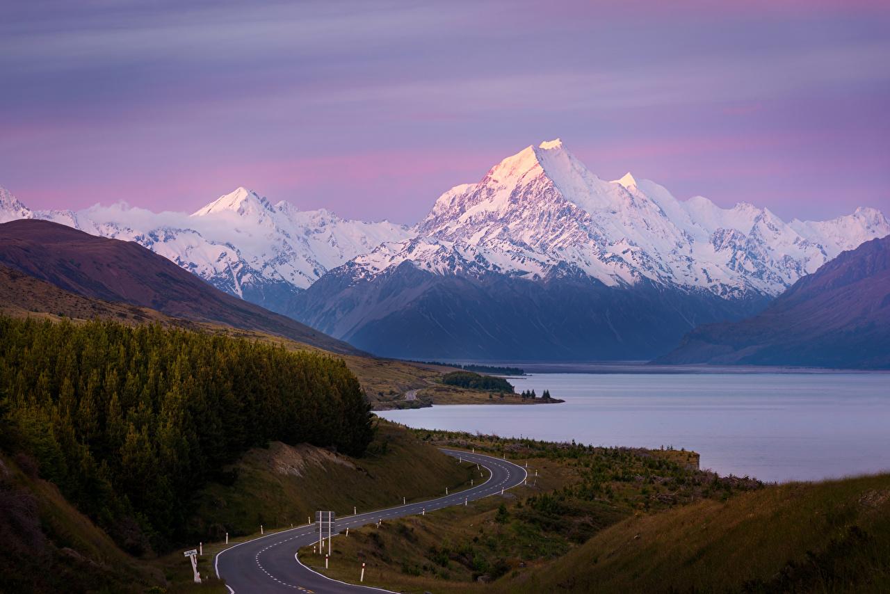 1280x854 Wallpaper New Zealand Lake Pukaki, Mount Cook Nature Mountains Roads
