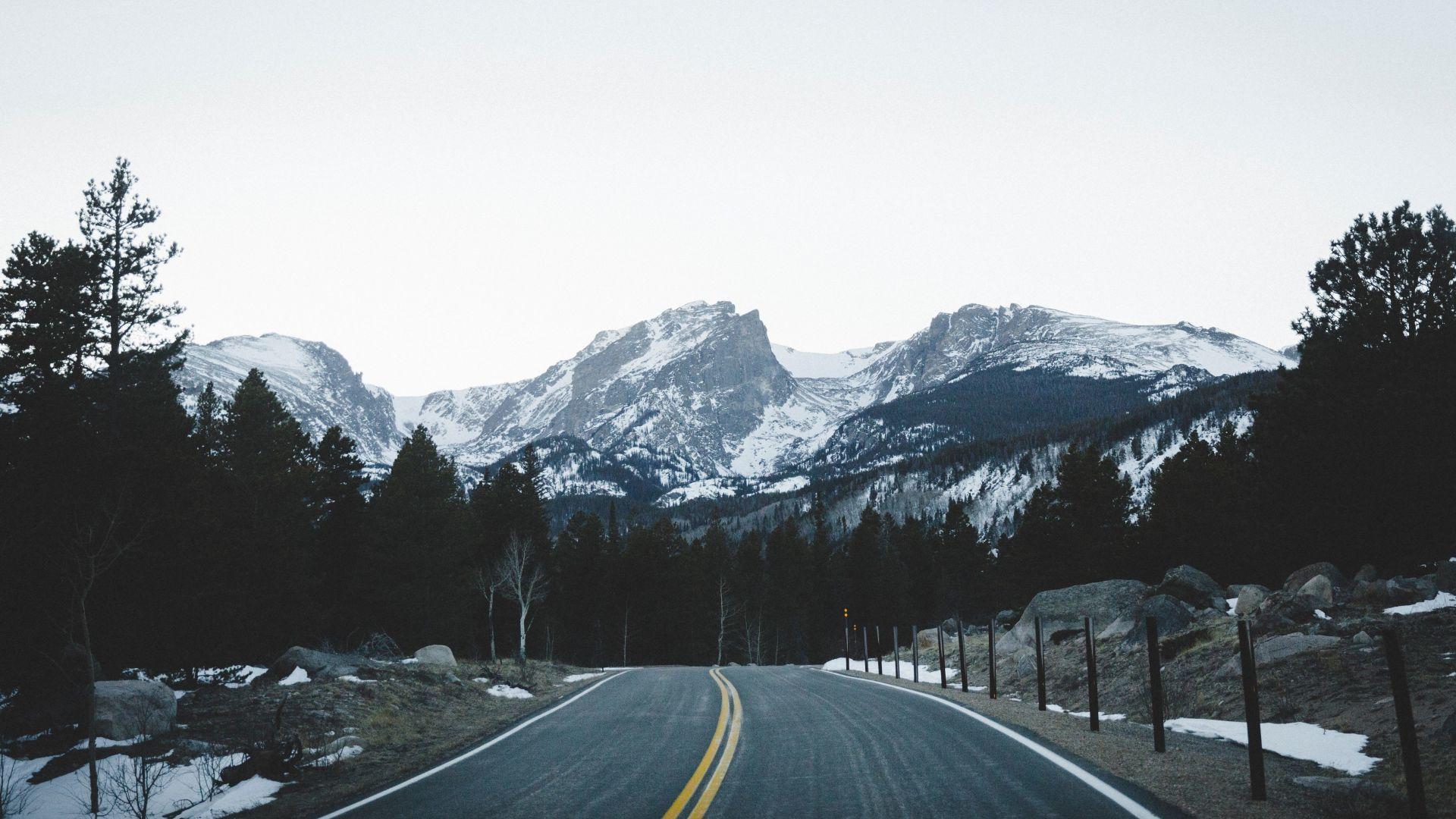 1920x1080 Road Trees And Mountains Wallpaper