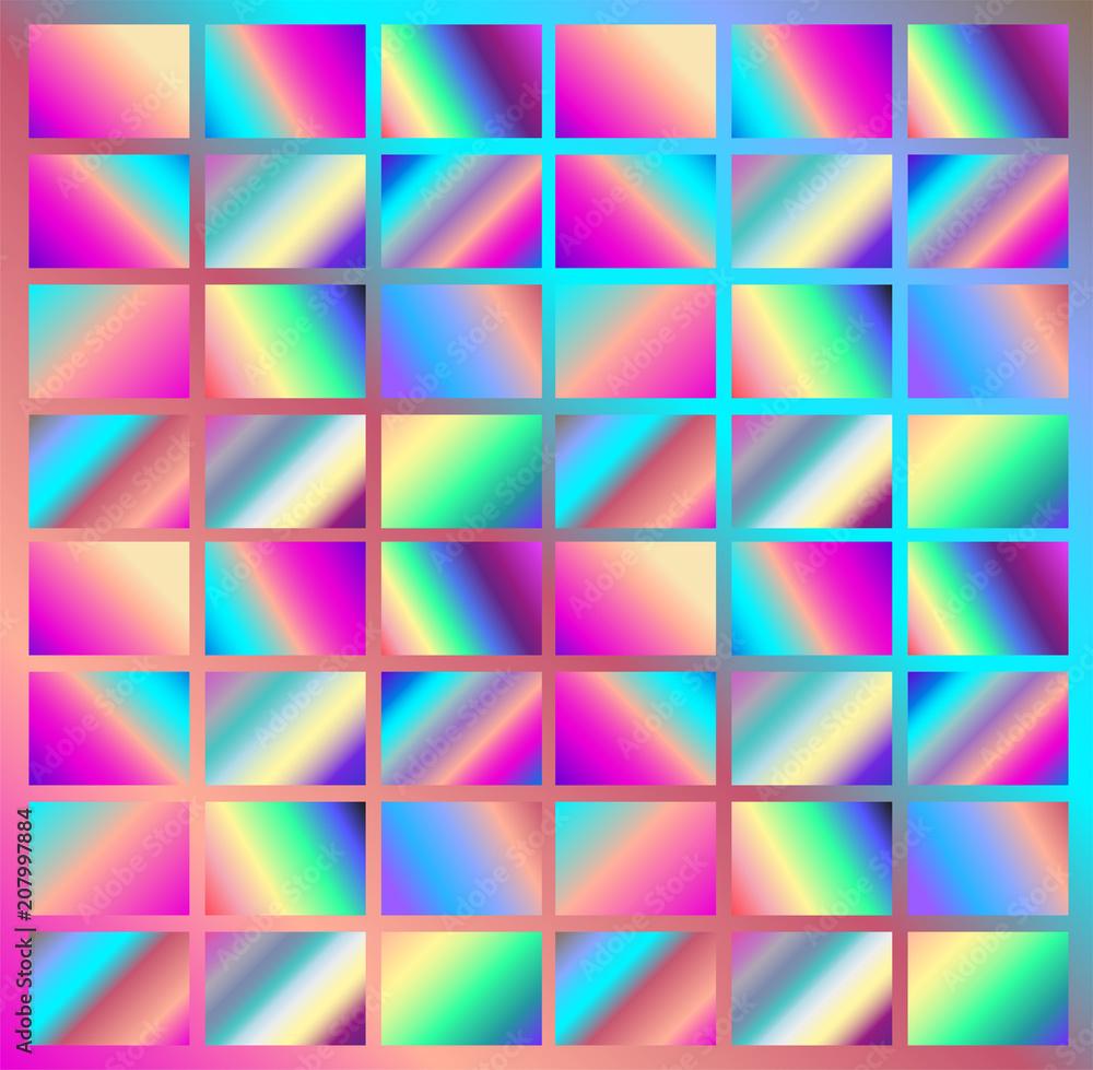 1000x979 Abstract geometric background, super bright wall with rainbow bricks vector in neon spectrum colorful shades: pink, fuchsia, purple, violet, blue, turquoise. Beautiful wallpaper for positive vibes. Stock Vector
