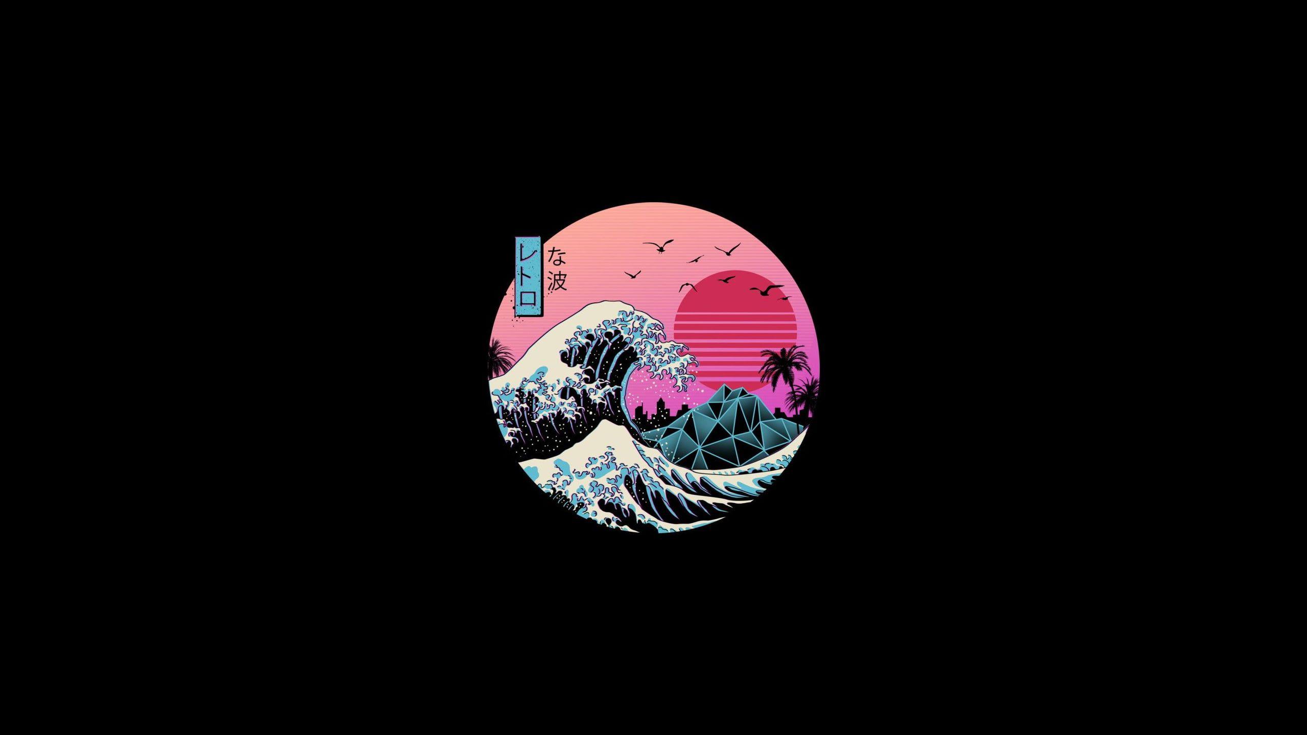 2559x1439 The Great Wave off Kanagawa Retro style #Japan #waves #Retrowave P # wallpaper #hd. Desktop wallpaper simple, Desktop wallpaper art, Japanese wallpaper iphone