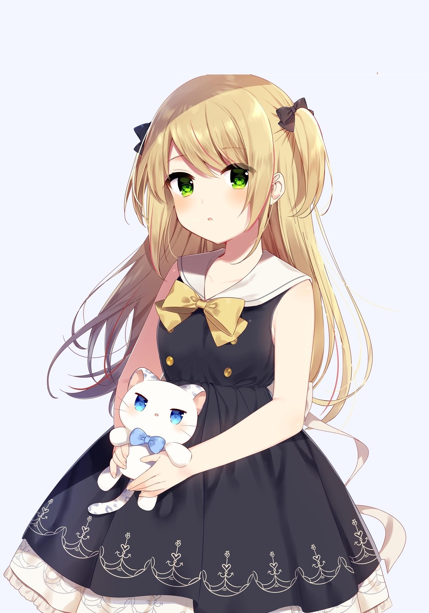 1440x2058 Download cute, anime girl and her kitten, original 1440x2560 wallpaper, qhd samsung galaxy s s edge, note, lg g 1440x2560 HD image, background, 8596