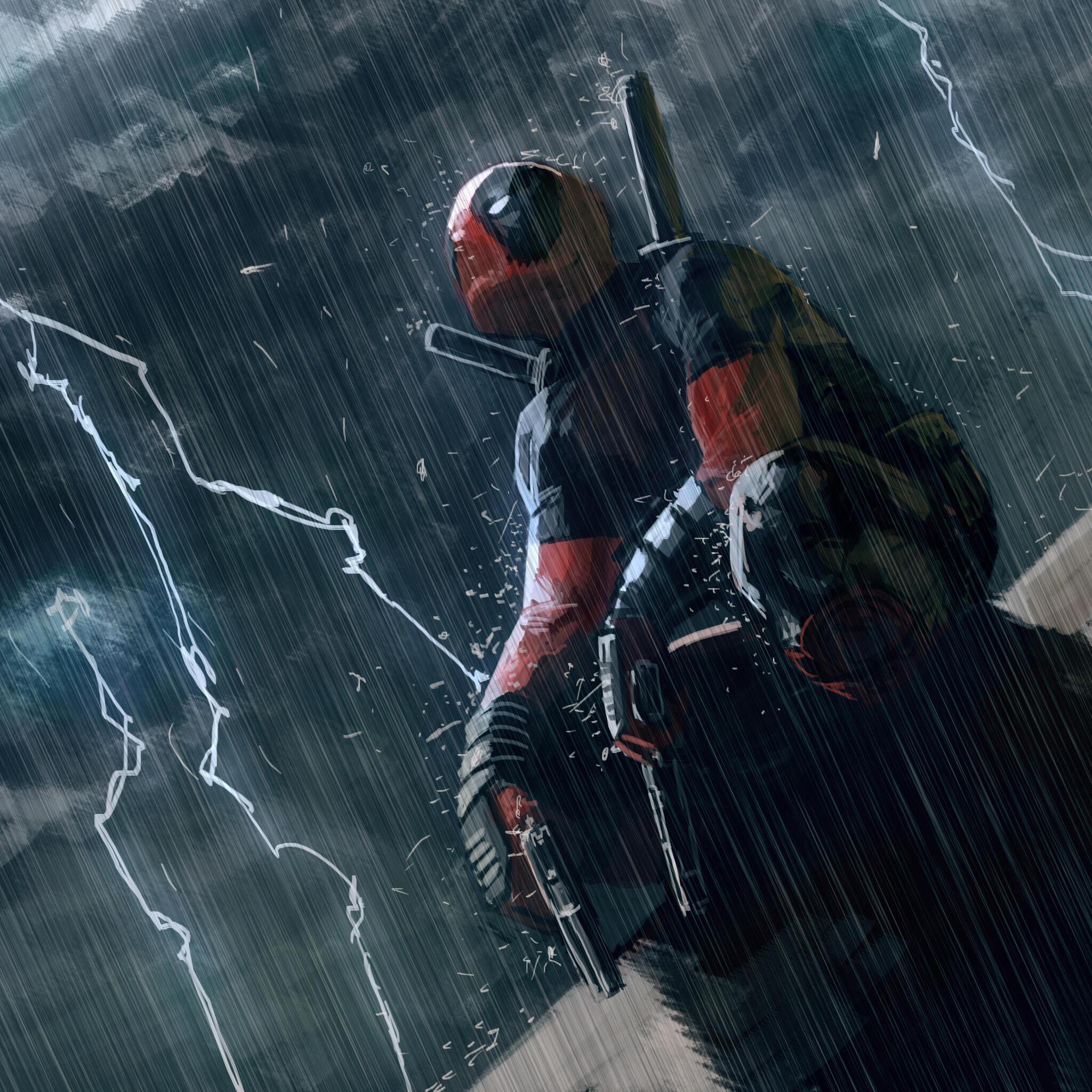 2048x2048 Deadpool In The Rain iPad Air HD 4k Wallpaper, Image, Background, Photo and Picture