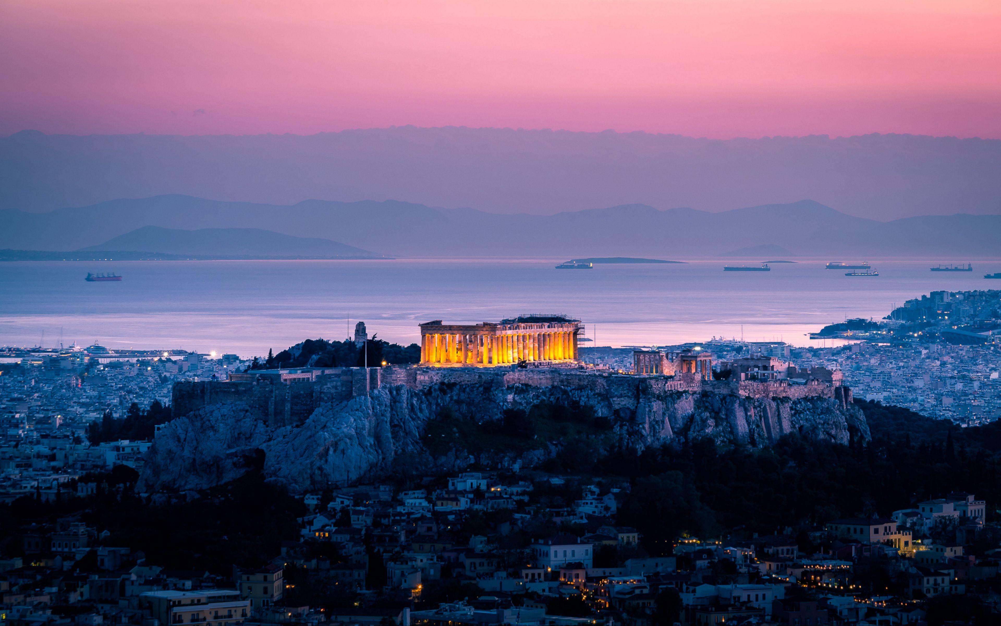 3840x2400 Download wallpaper 3840x2400 architecture, sunset, sea, acropolis, athens, greece 4k ultra HD 16:10 HD background