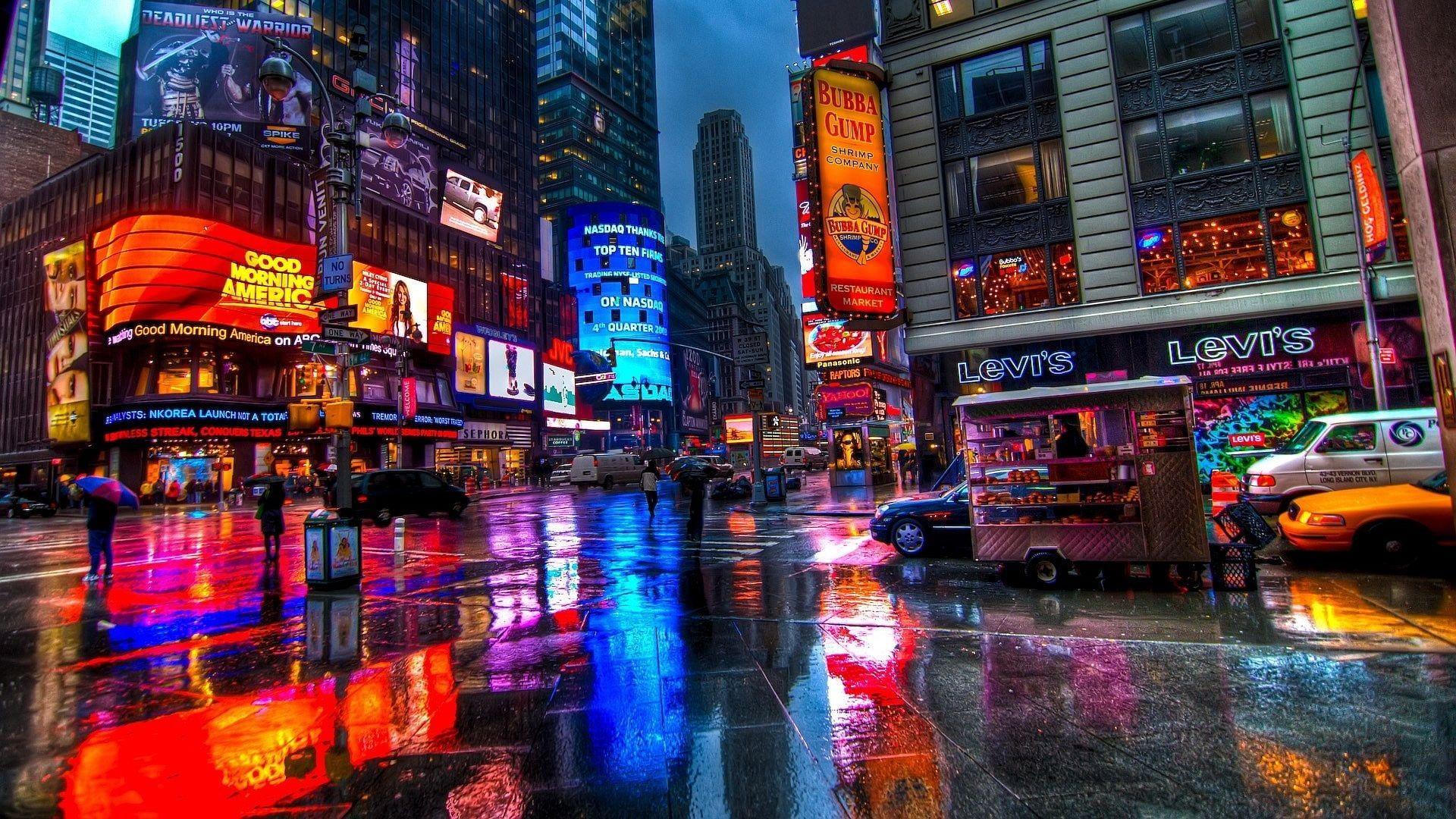 1920x1080 lights #colorful #car New York City #rain New York Taxi Time Square P # wallpaper #hdwallpaper #desktop. City wallpaper, Times square new york, New york taxi