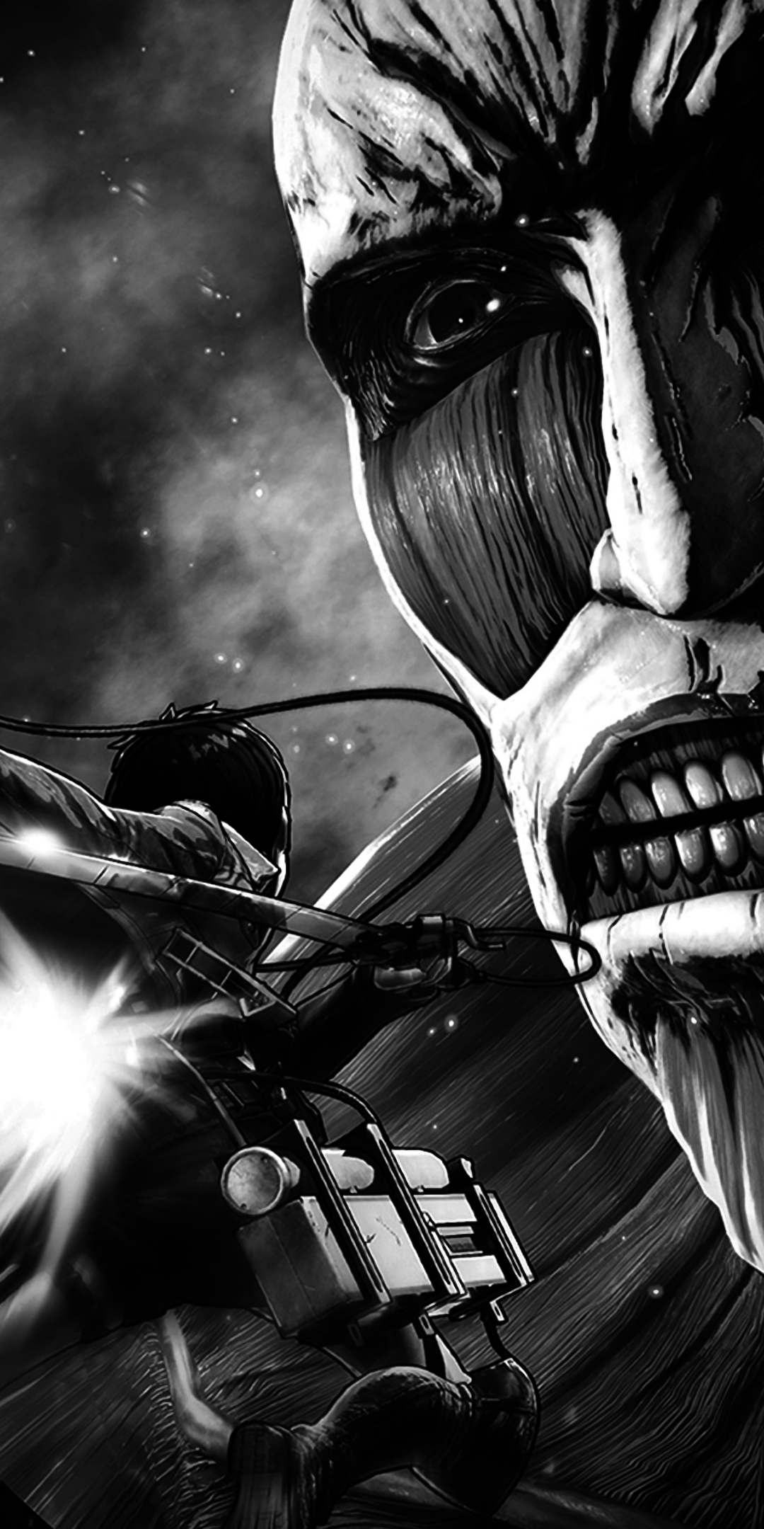 1080x2160 Attack On Titan Black And White Wallpaper