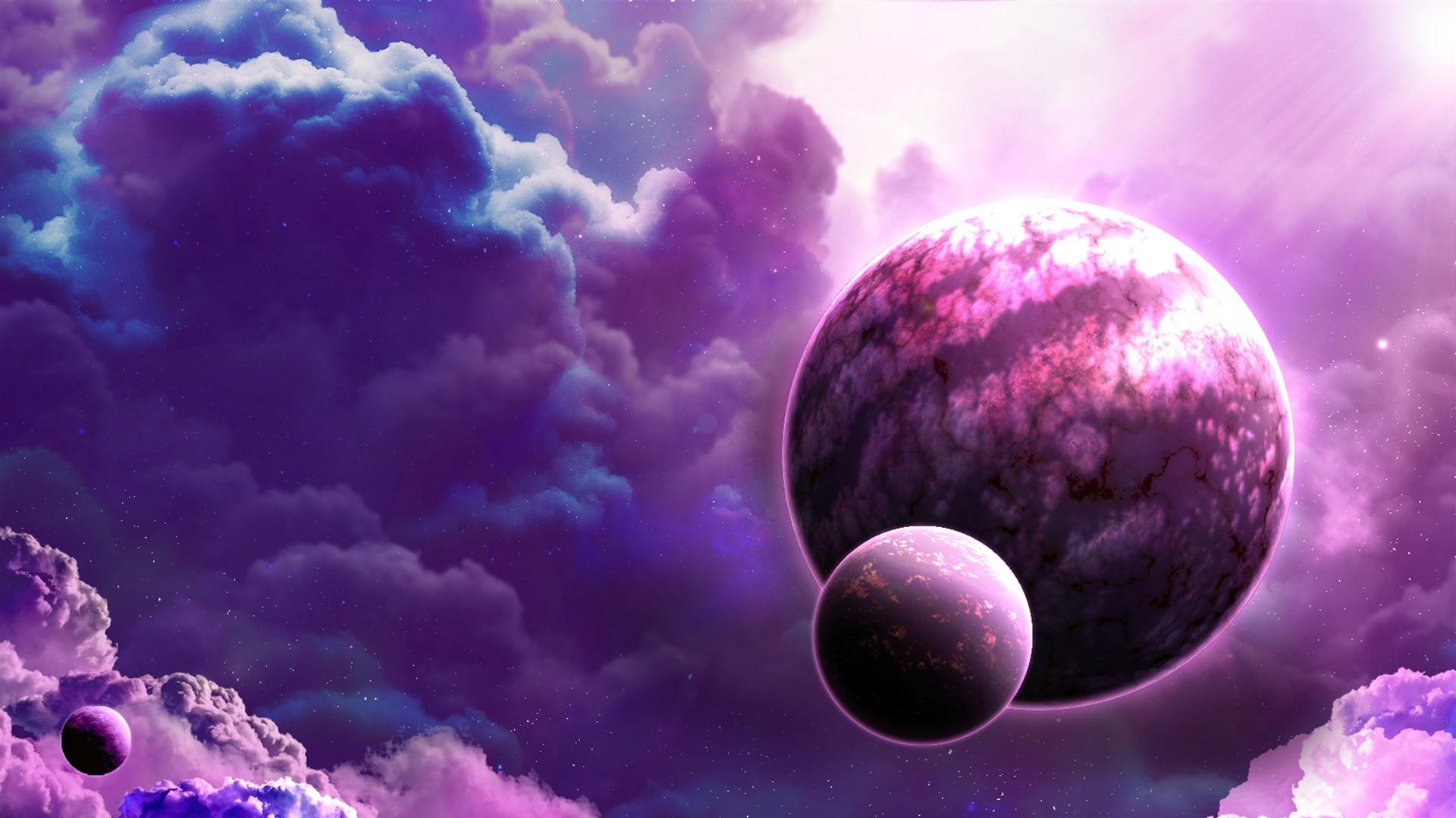 1920x1080 Purple Planets Nebula Clouds