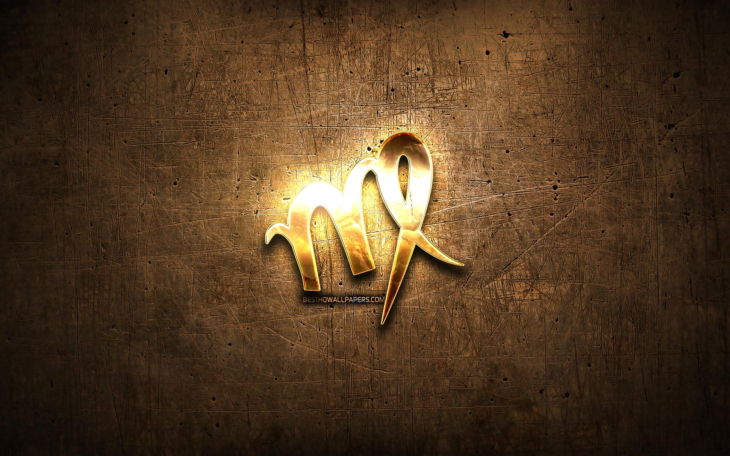2560x1600 Download wallpaper Virgo golden symbol, brown metal background, zodiac symbols, Virgo zodiac sign, astrology, Virgo, astrological sign, Horoscope signs, creative art, Virgo zodiac symbol for desktop with resolution 2560x1600. High Quality HD