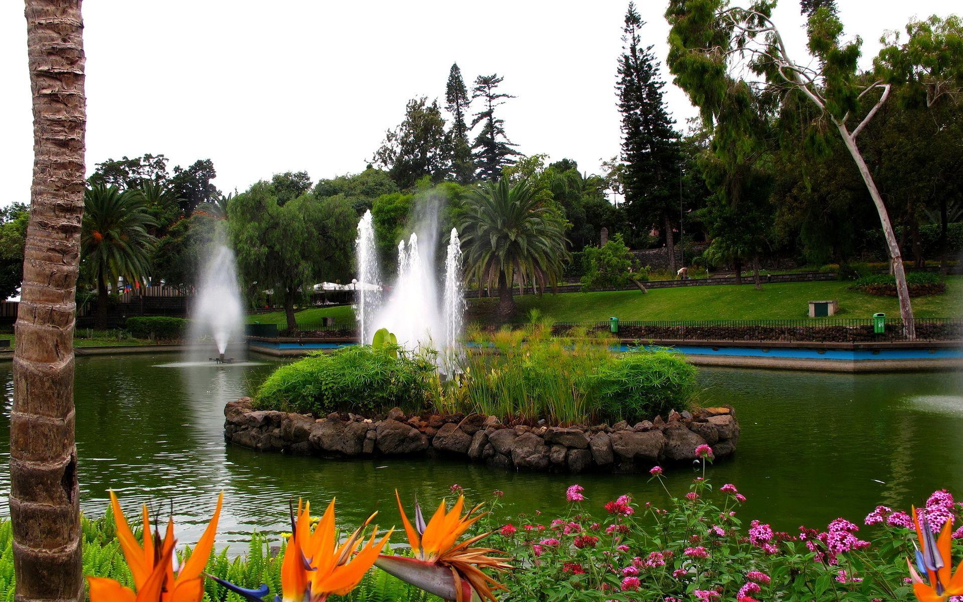 1920x1200 Landscapes garden park islands fountain flowers trees wallpaper