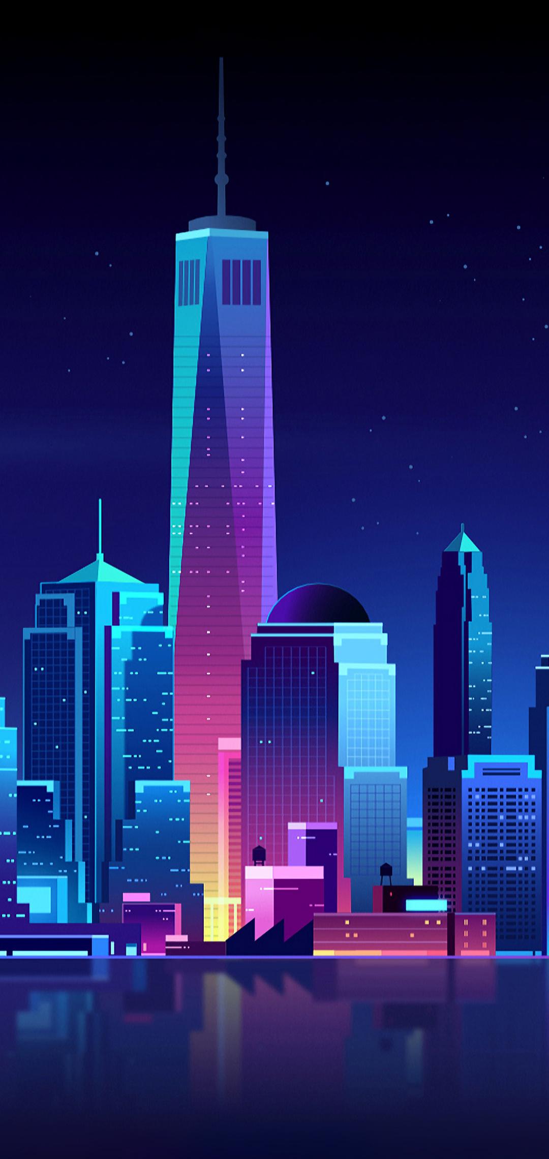 1080x2280 New York Buildings City Night Minimalism One Plus Huawei p Honor view Vivo y Oppo f Xiaomi Mi A2 HD 4k Wallpaper, Image, Background, Photo and Picture