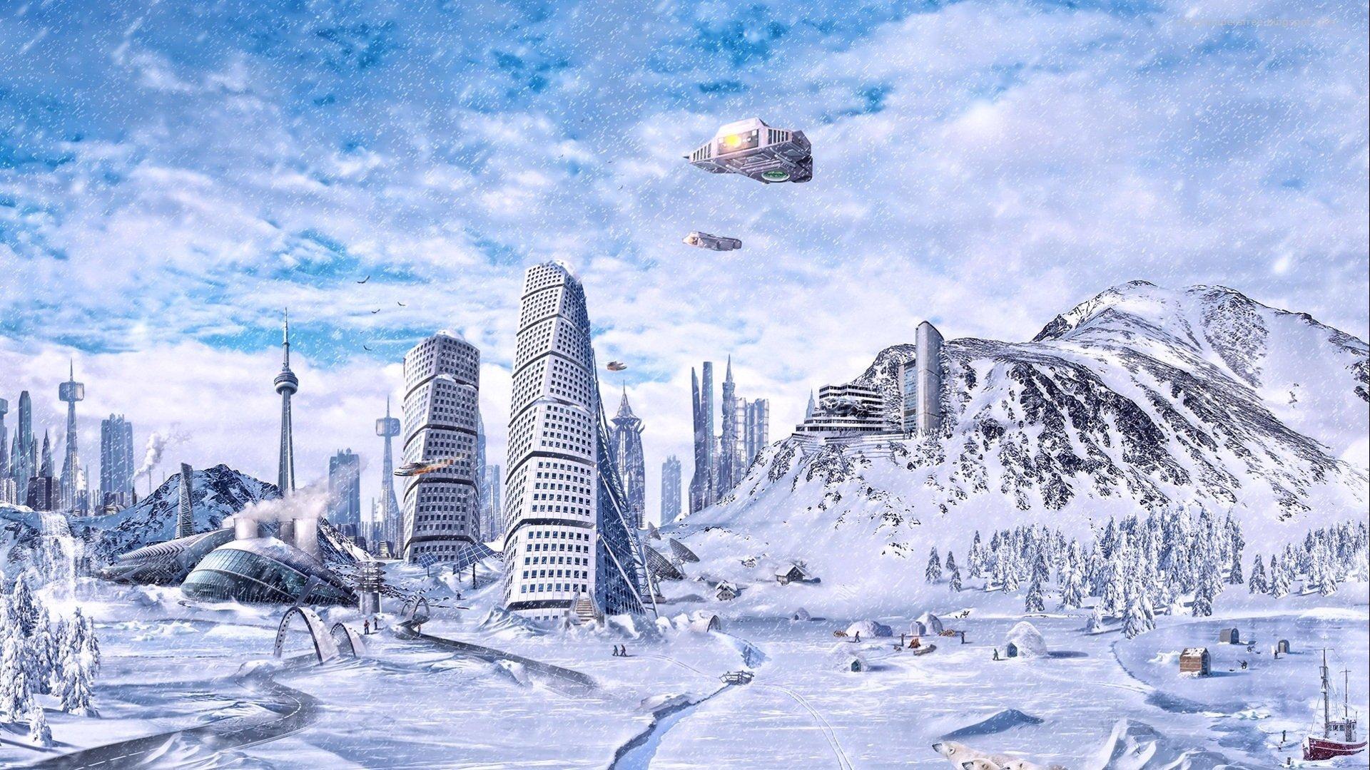 1920x1080 3D Ice Age Future Fantasy City HD wallpaper