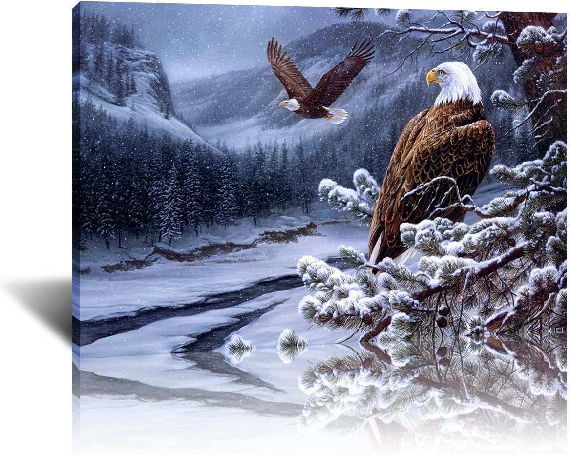 1167x932 American Series Bald Eagle Winter Art Print For Men, Patriot, Military Veteran Home Decor For Living Room, Man Cave (24x36inch Wooden Framed): Posters & Prints