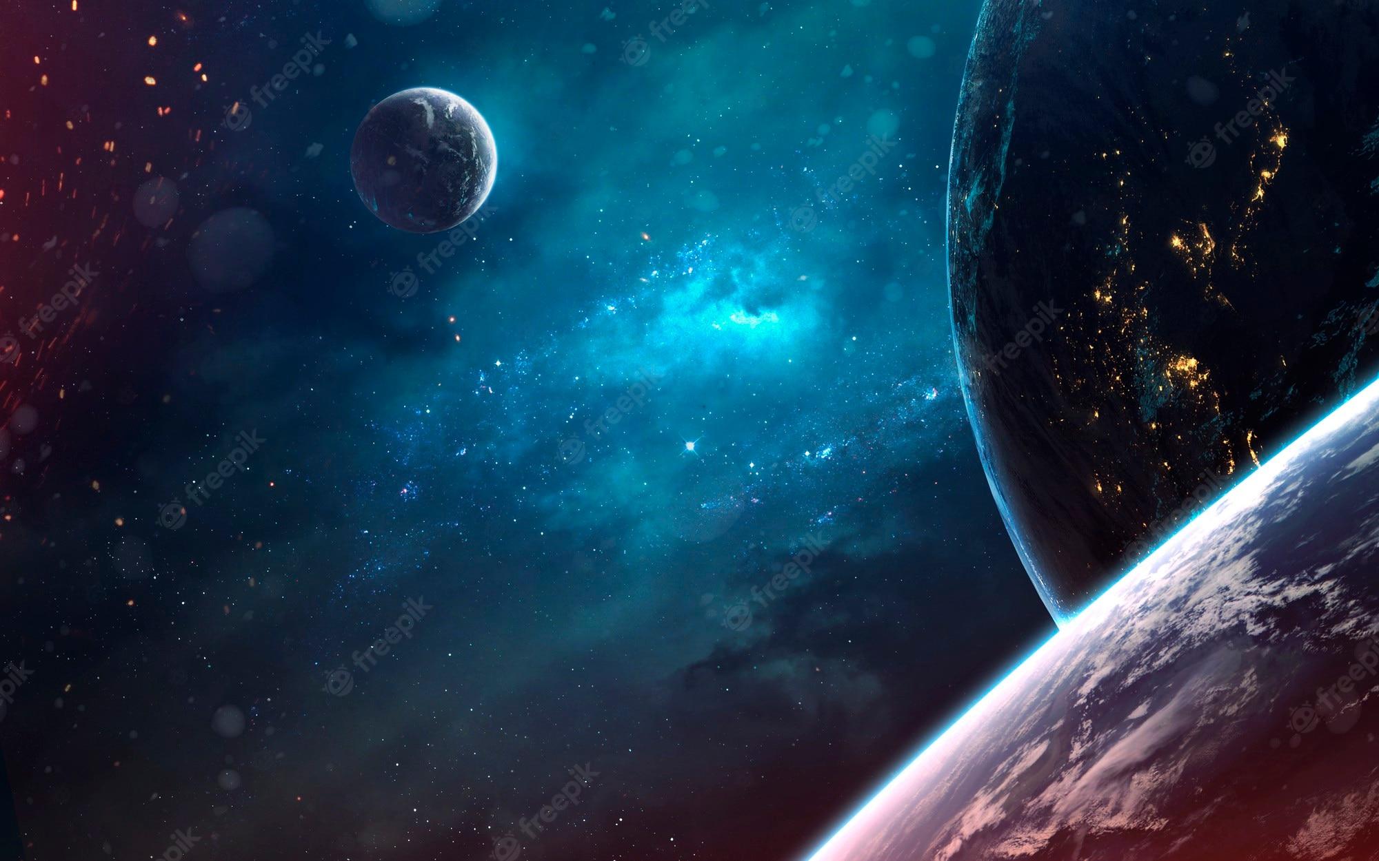 2000x1250 Premium Photo. Planets and clouds of star dust. deep space image, science fiction fantasy in high resolution ideal for wallpaper and print. elements of this image furnished