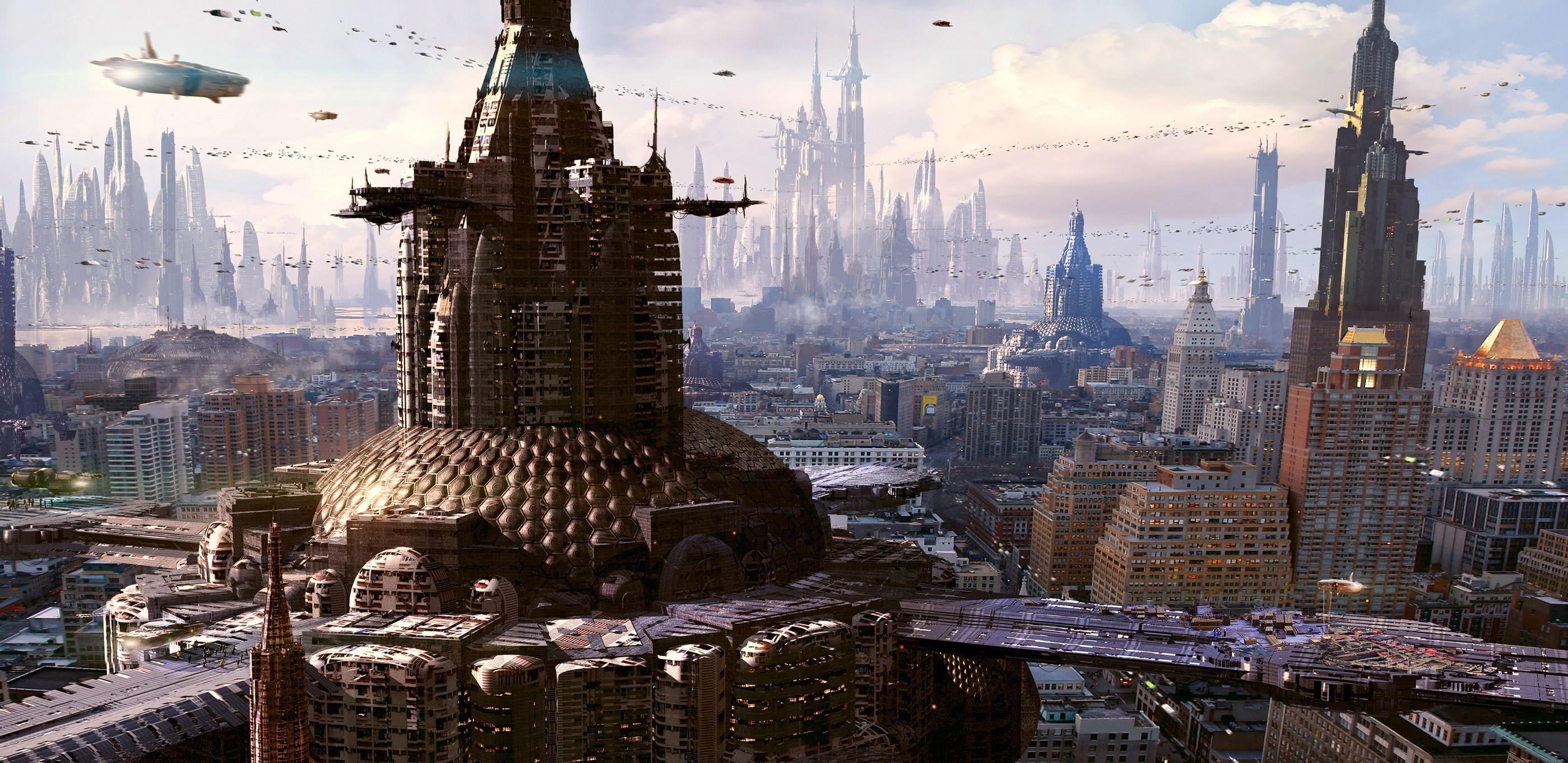2798x1362 artwork science fiction futuristic futuristic city wallpaper Gallery HD Wallpaper