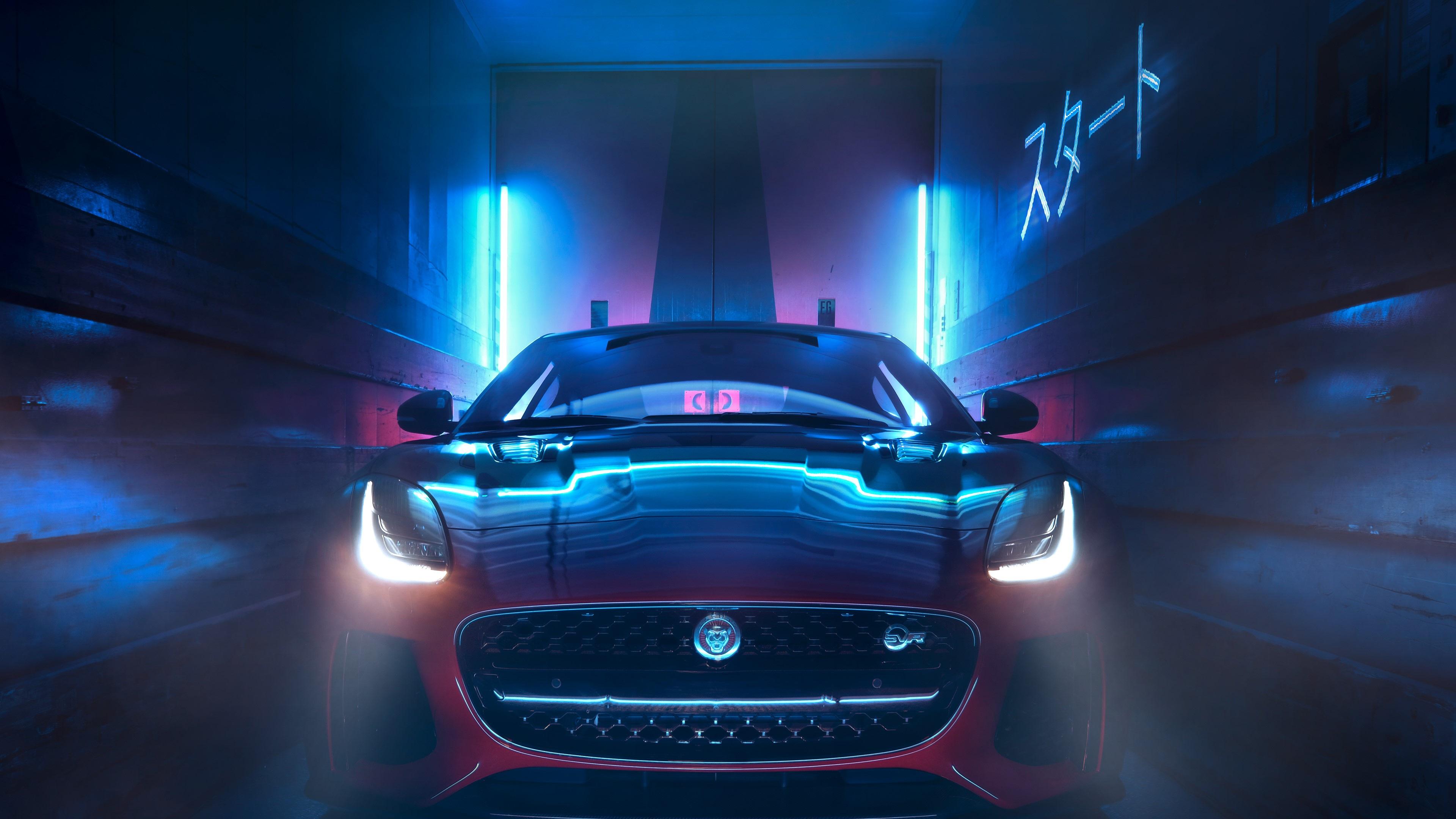 3840x2160 Wallpaper / Jaguar F Type, Jaguar, Car, Red Cars, Neon Lights, Luxury Cars, Jaguar (car), Frontal View Free Download