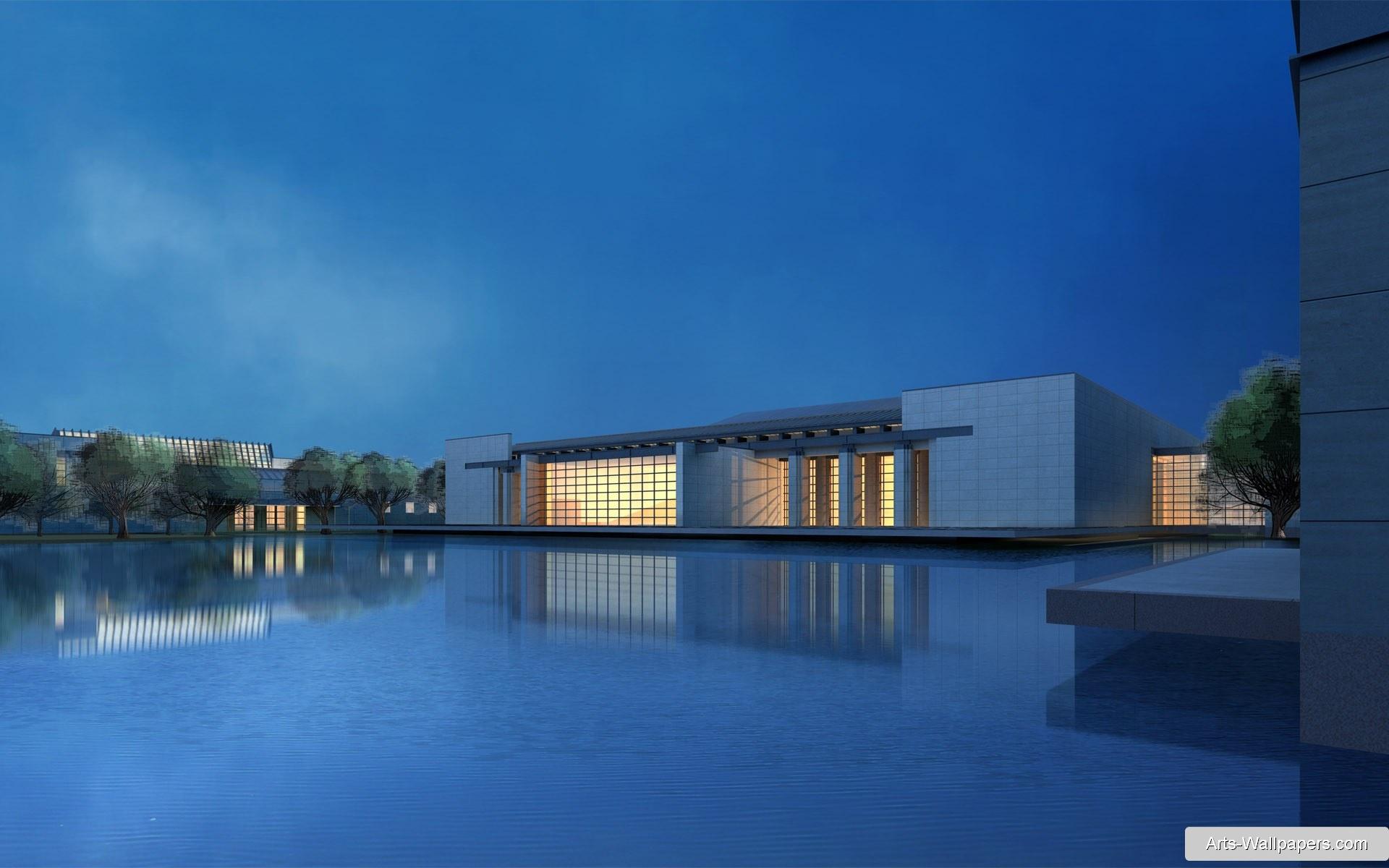 1920x1200 modern architecture wallpaper, architecture, blue, sky, water, reflection