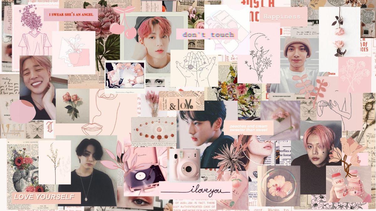 1200x675 BTS TXT ENHYPEN Pink Desktop Wallpaper. Desktop Wallpaper, Wallpaper, Photo Wall