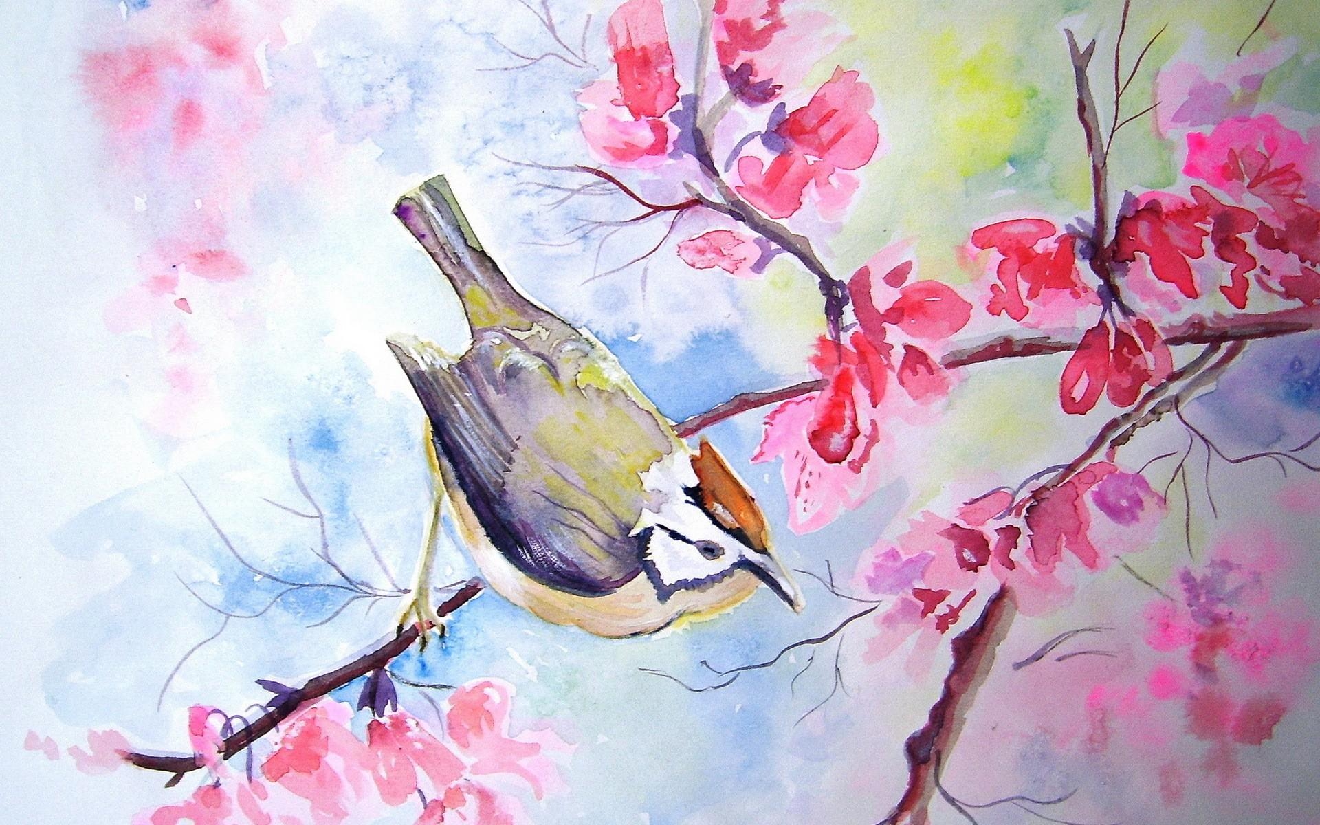 1920x1200 bird, Tree, Watercolor, Flowers, Blossoms Wallpaper HD / Desktop and Mobile Background