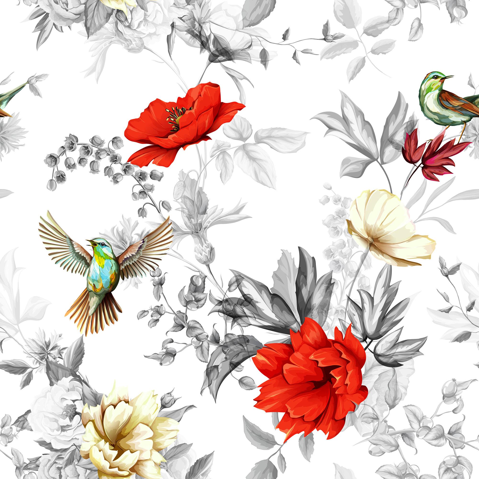 2000x2000 Winston Porter Bridgton Watercolor Flowers and Birds 10' L x 24 W Peel and Stick Wallpaper Roll & Reviews