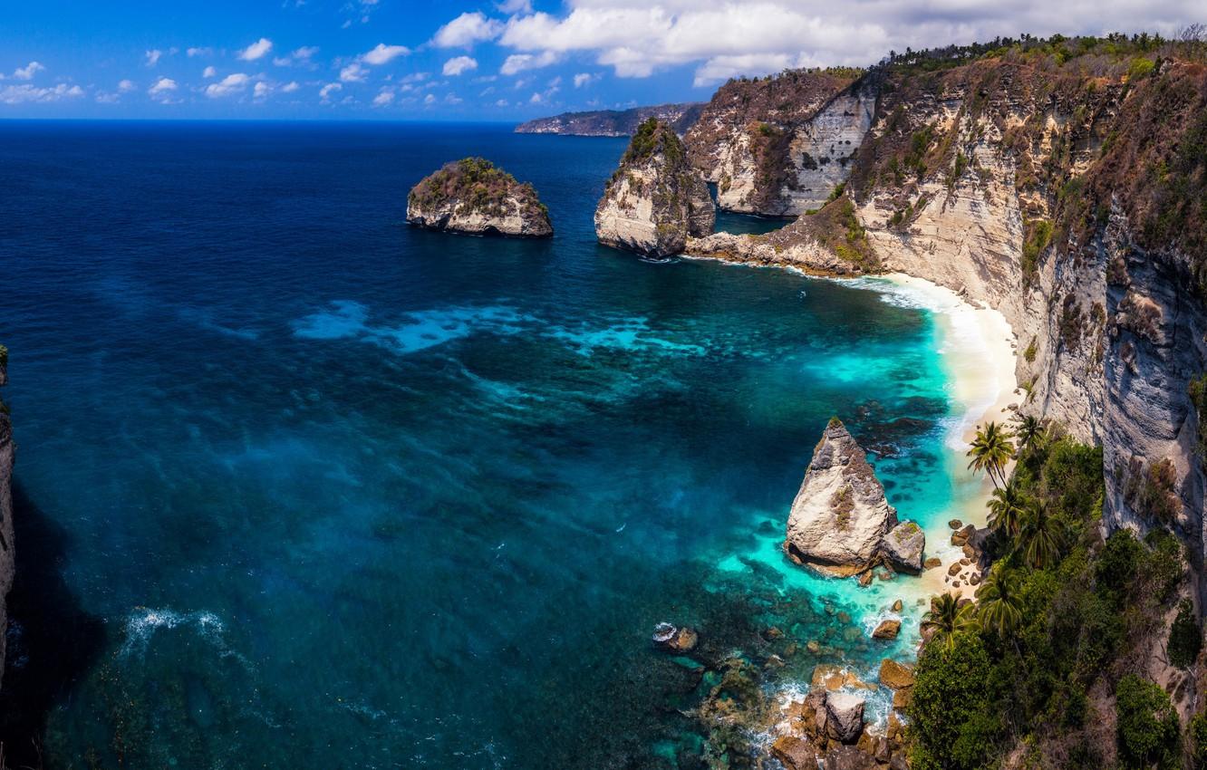 1332x850 Wallpaper sea, coast, rocks, Indonesia, Nusa Penida, nusa penida island, sea shore image for desktop, section пейзажи